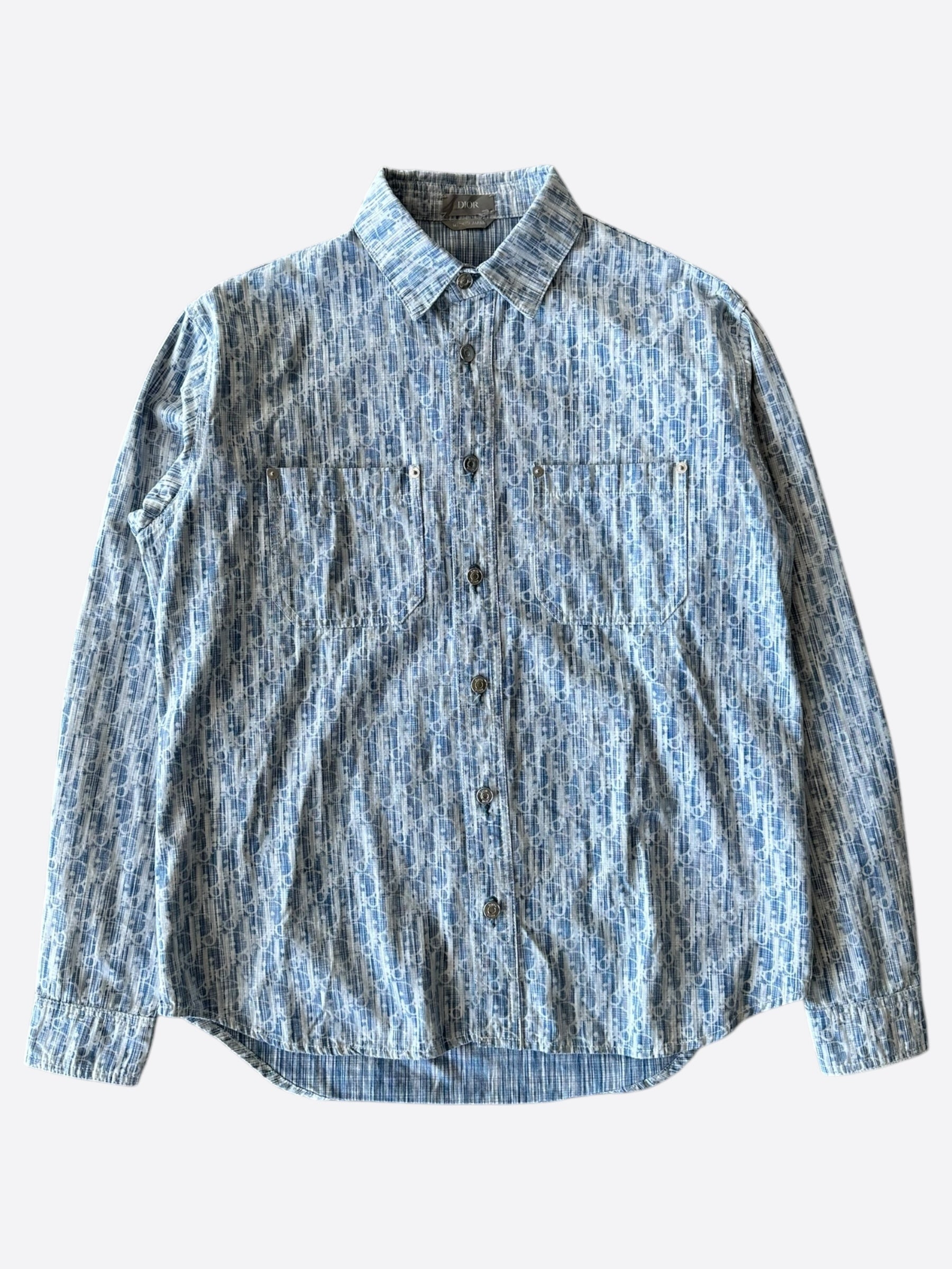 Dior Blue & White Oblique Denim Button Up Shirt Savonches Dior Blue & White Oblique Denim Button Up Shirt Savonches