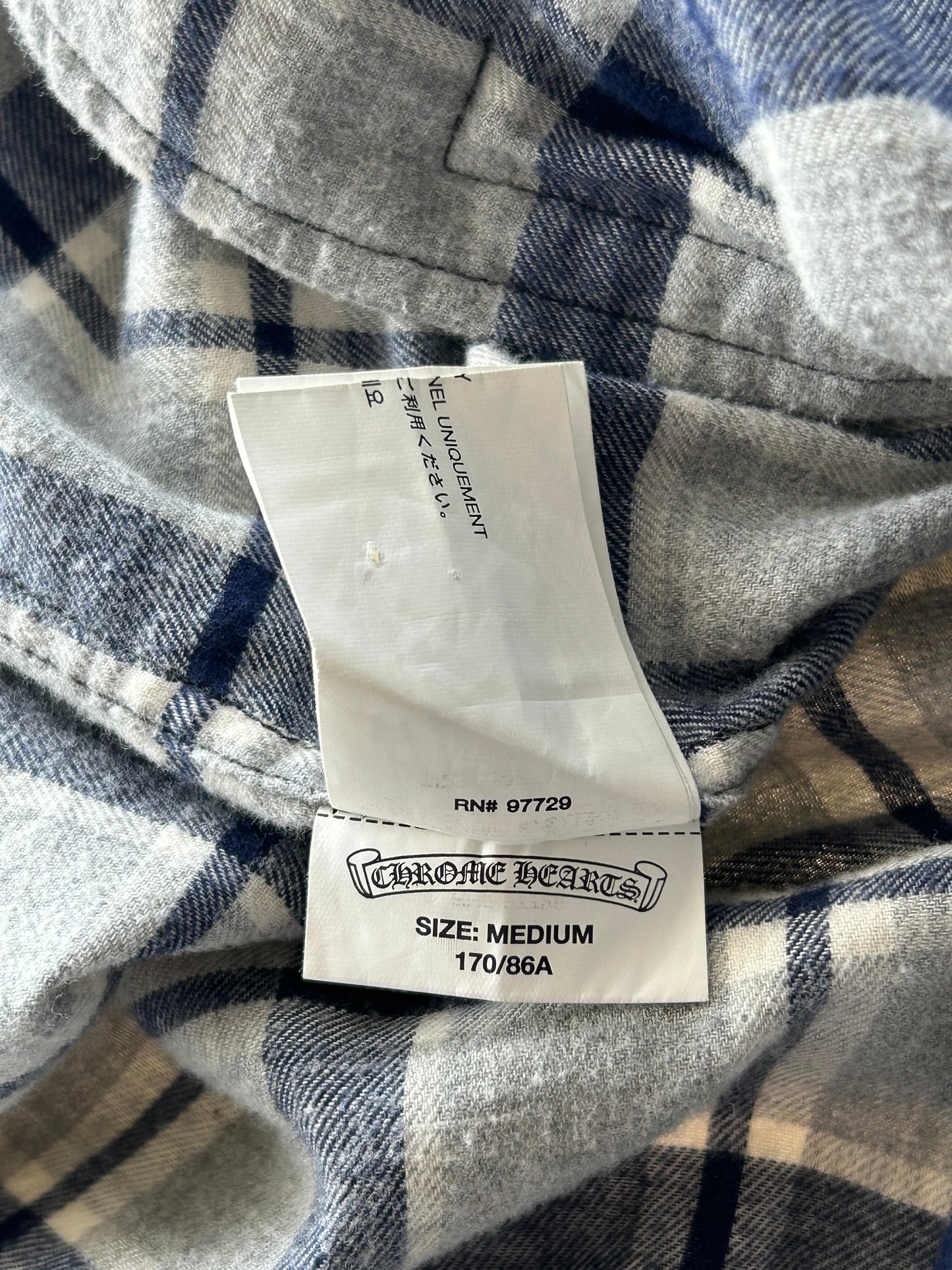 Chrome Hearts Grey & Blue Cross Patch Elongated Flannel