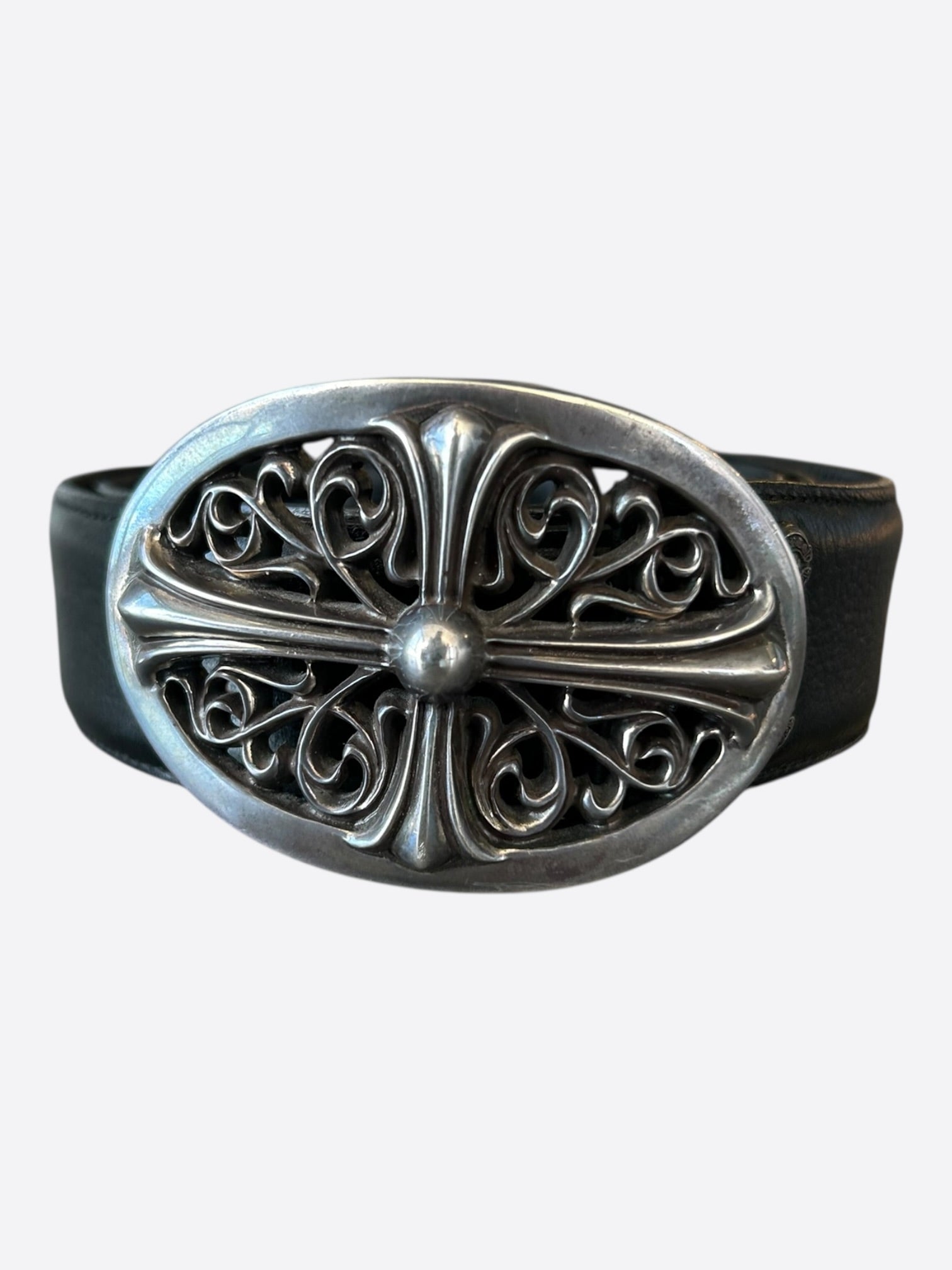 Chrome Hearts Vintage Black Patent Leather Cross Snap Belt – Size M (Used) Chrome Hearts Belt Black Cross Patch Cemetery Belt Strap main image 2