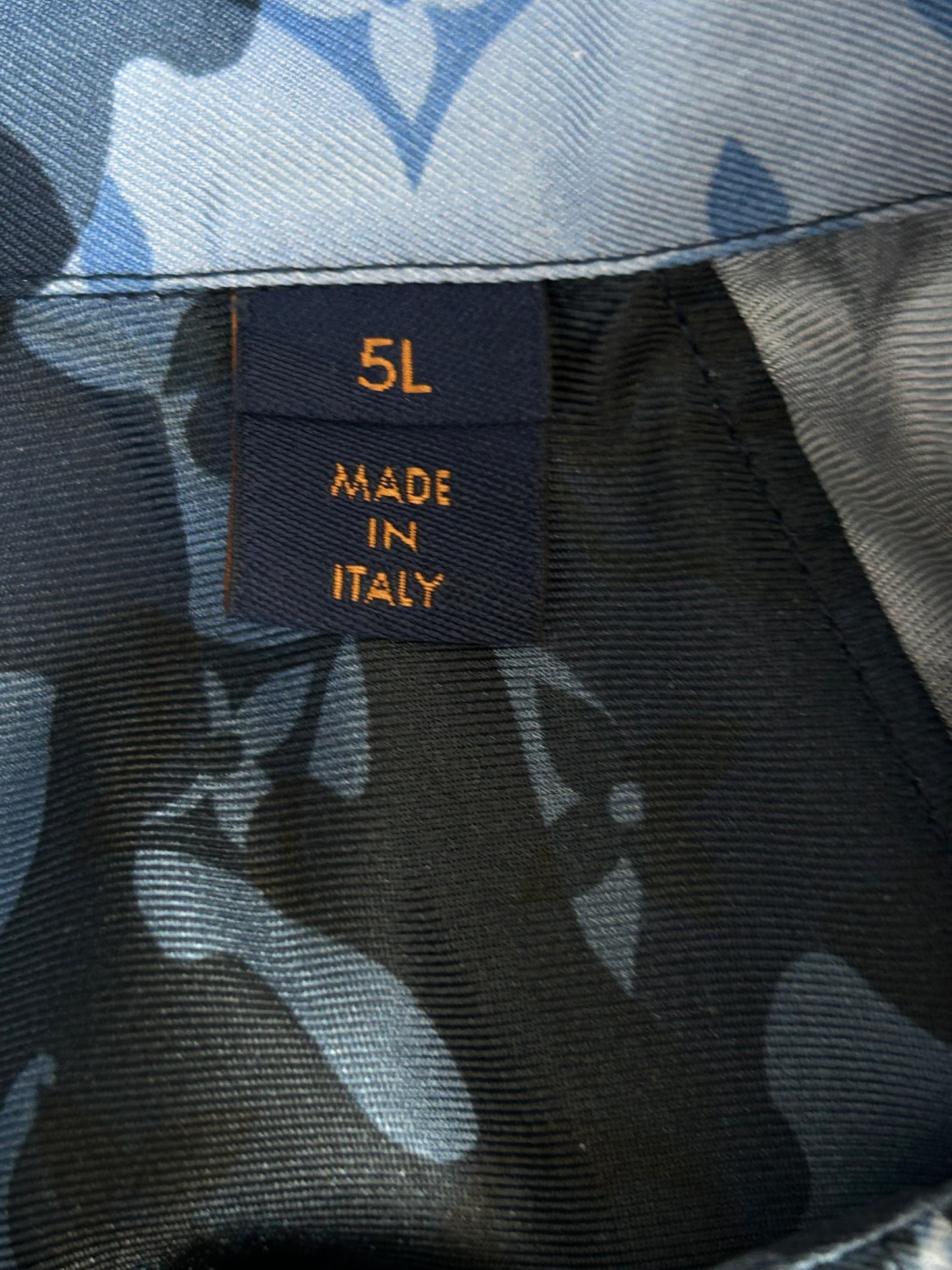 Louis Vuitton Blue Camouflage Monogram Silk Button Up Shirt