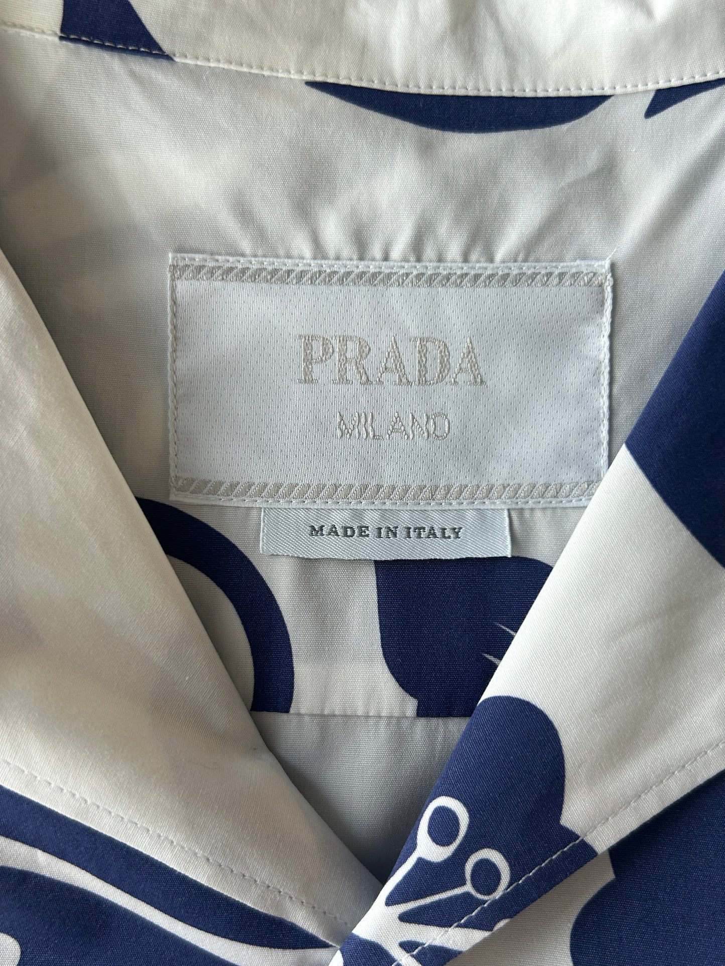 Prada White & Blue Floral Button Up Shirt