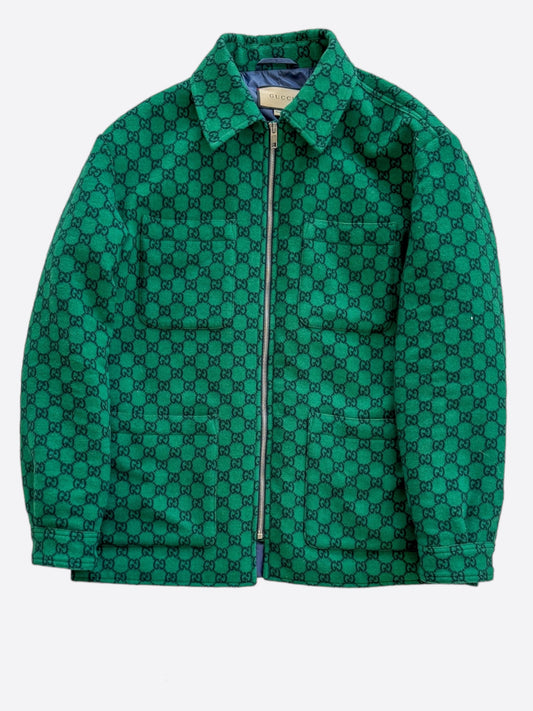 Gucci Green GG Monogram Wool Coat