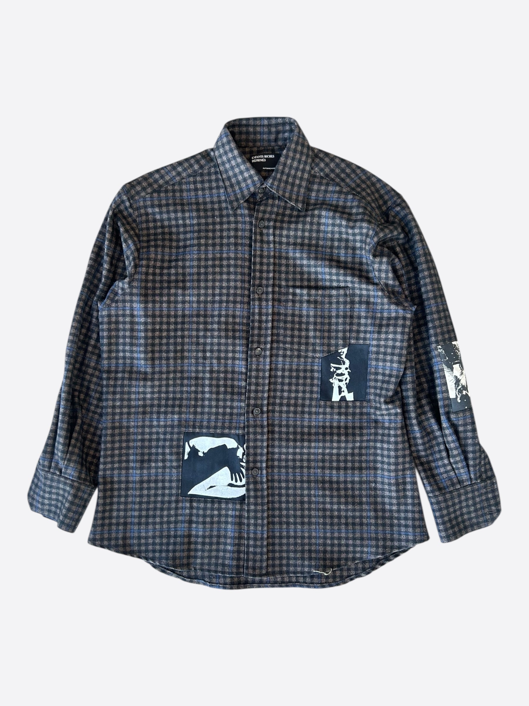 Enfants Riches Deprimes Brown & Black Plaid Assemblage Patchwwork 
