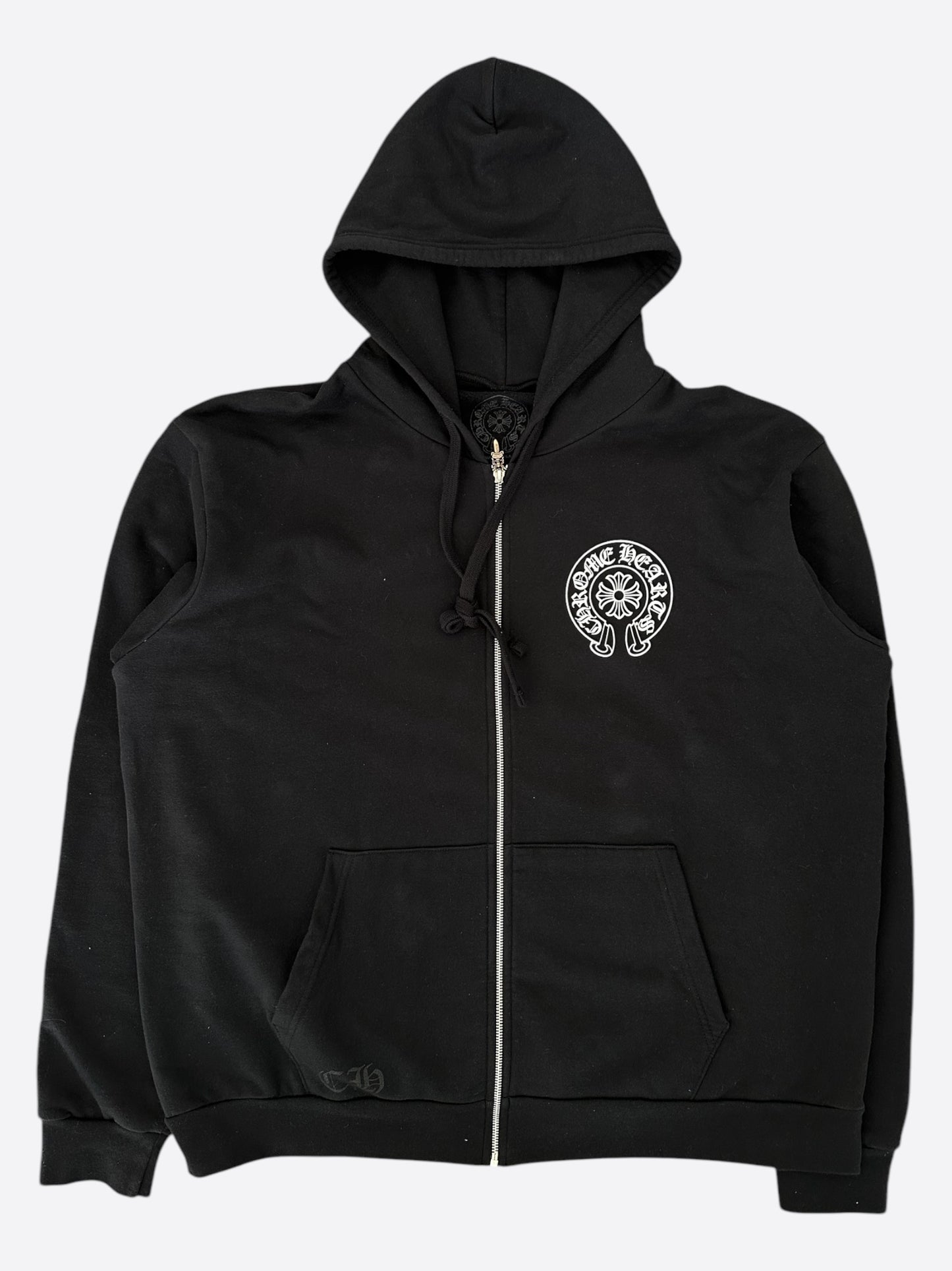 Chrome Hearts Black & White Las Vegas Horseshoe Logo Zip Up Hoodie