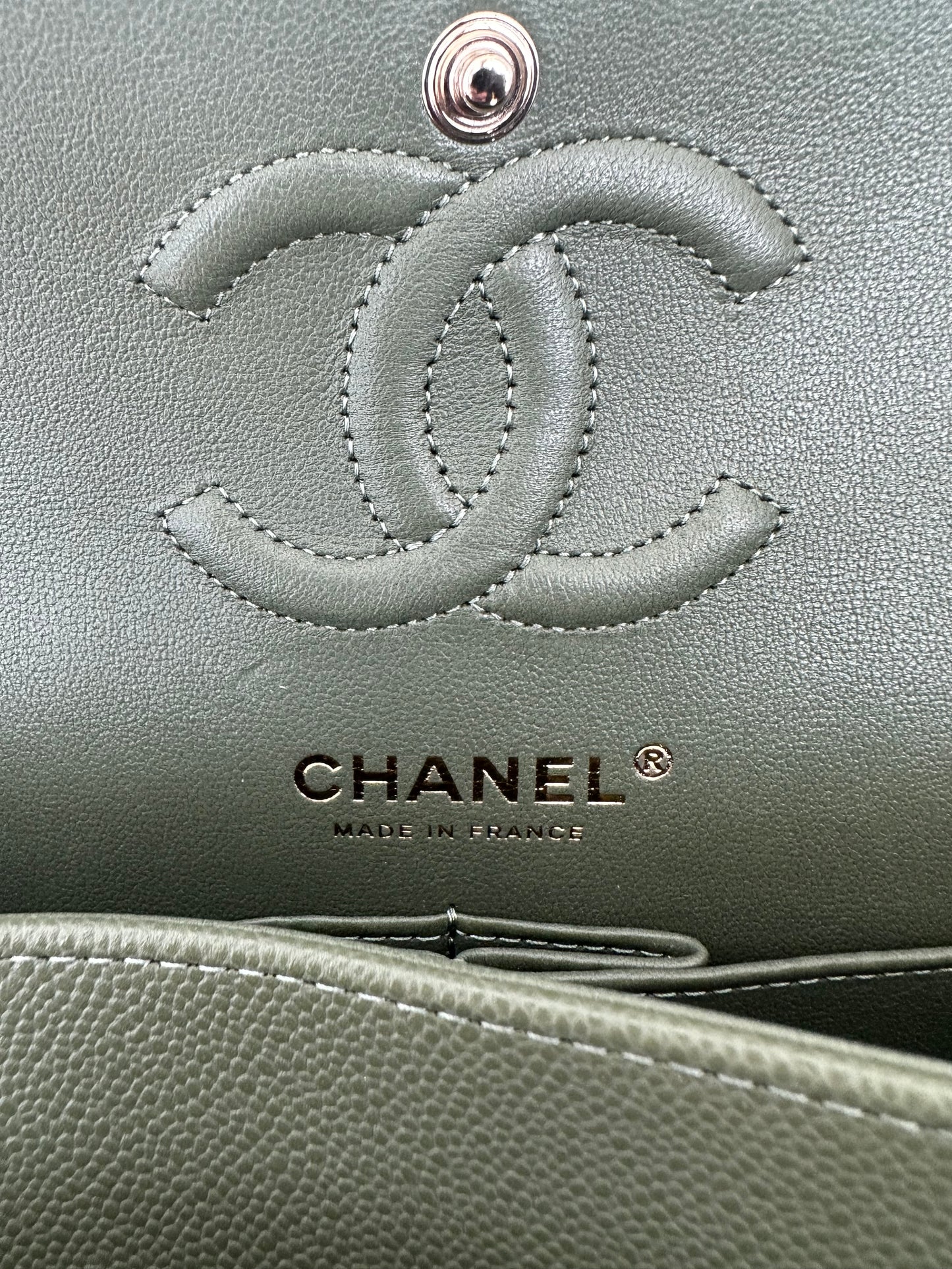 Chanel Olive Small Quilted Caviar Flap Bag