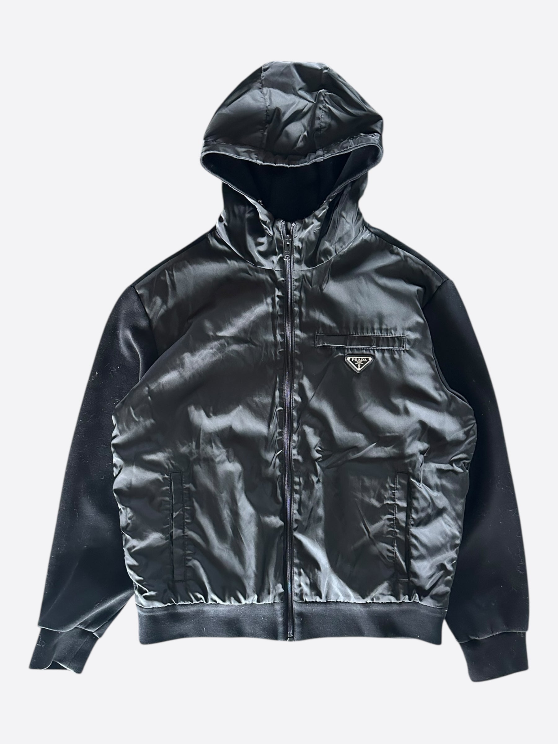Prada Black Triangle Logo Re-Nylon Hooded Cardigan – Savonches