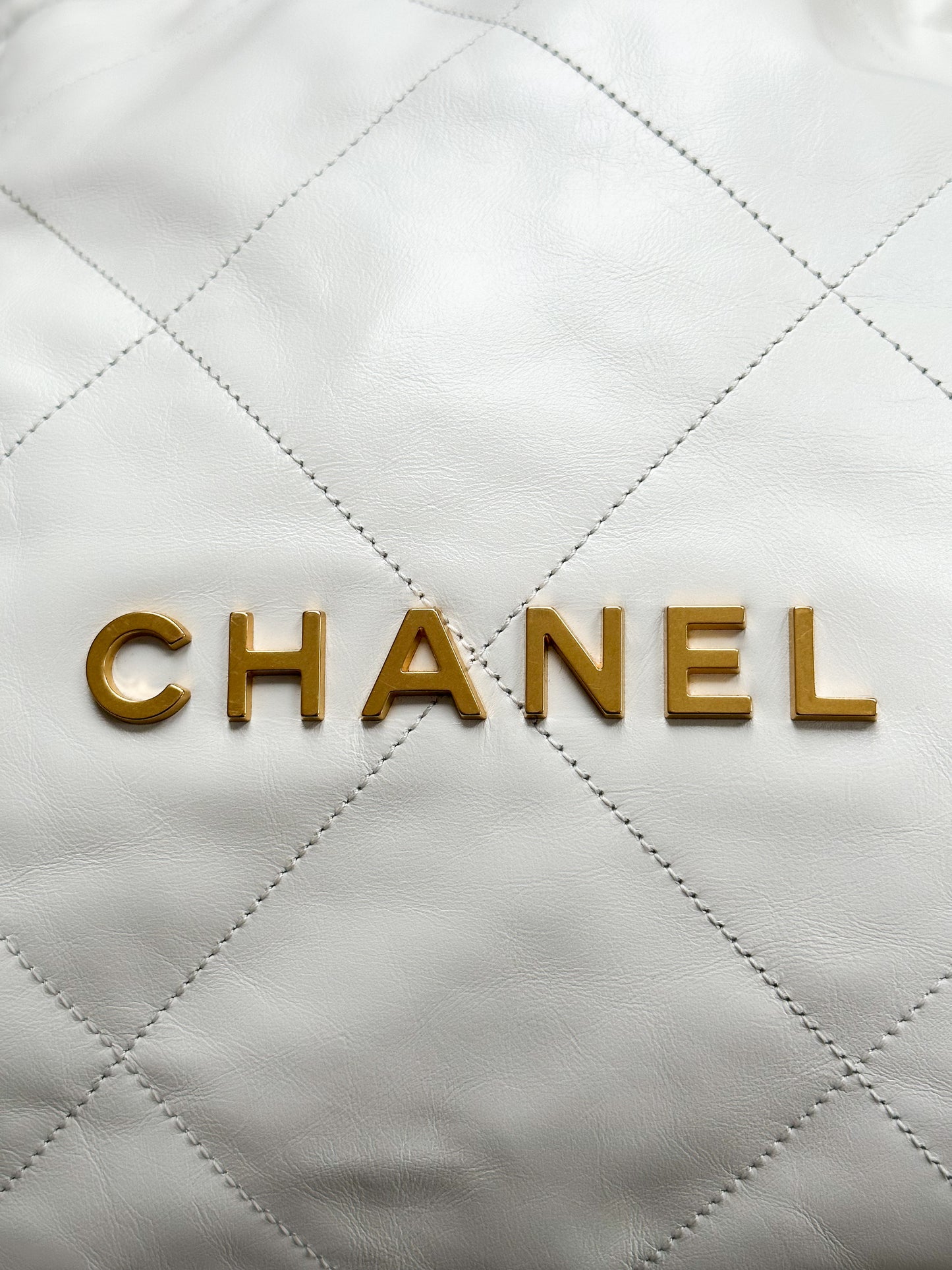 Chanel White & Gold Quilted Calfskin 22 Bag
