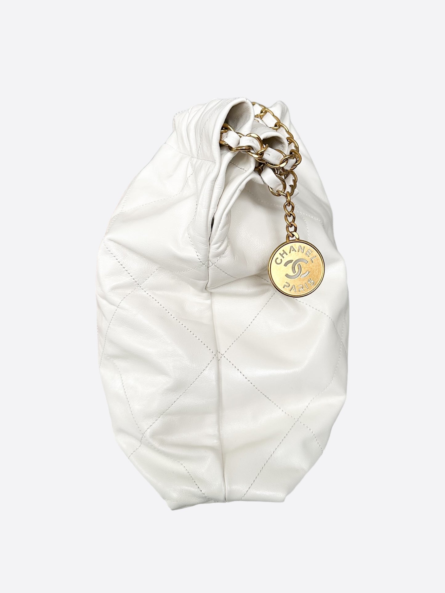 Chanel White & Gold Quilted Calfskin 22 Bag