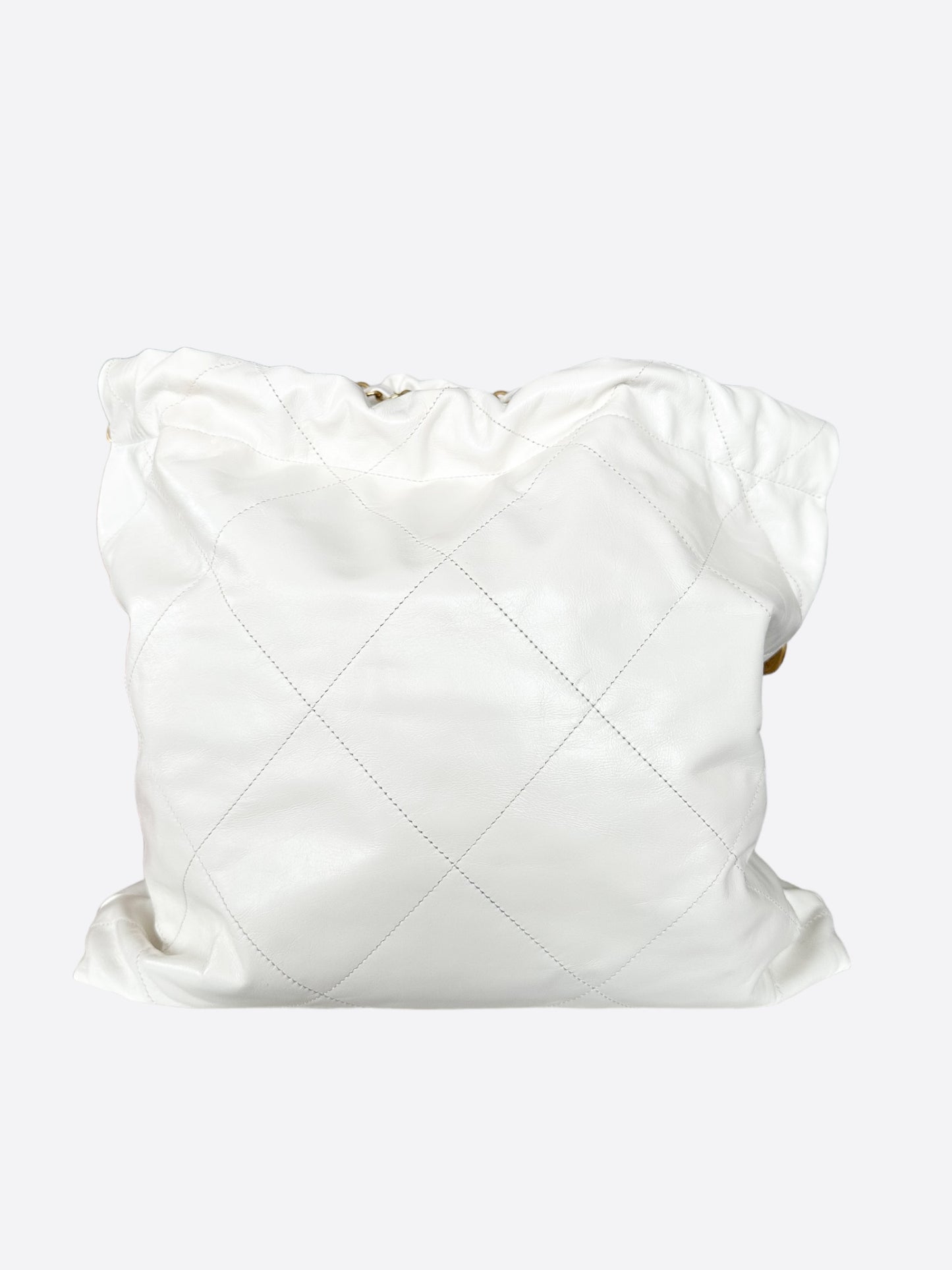 Chanel White & Gold Quilted Calfskin 22 Bag