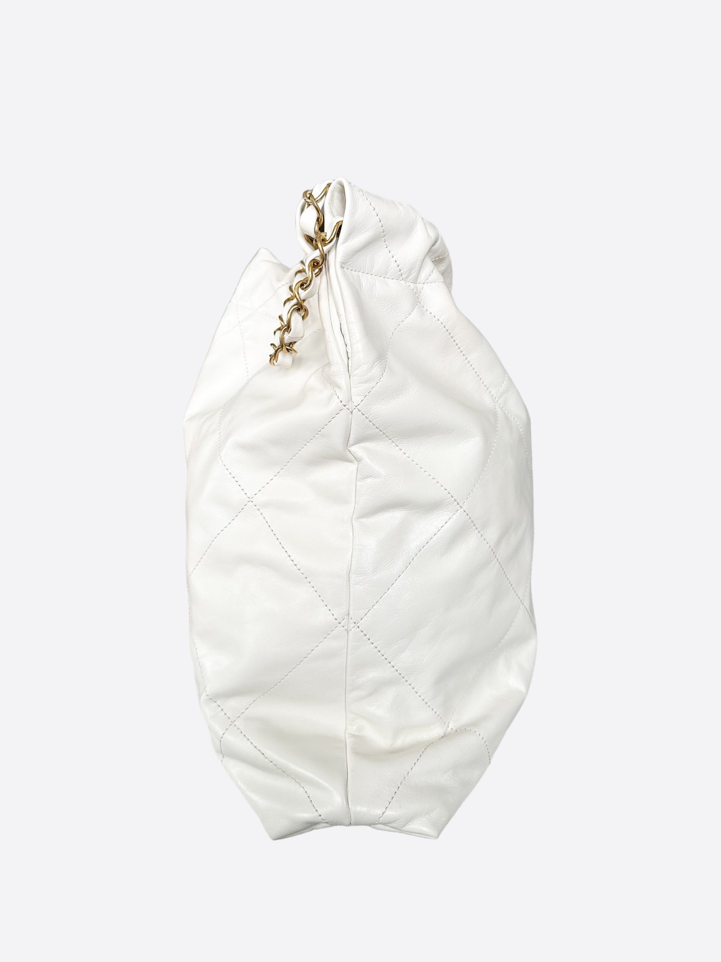 Chanel White & Gold Quilted Calfskin 22 Bag