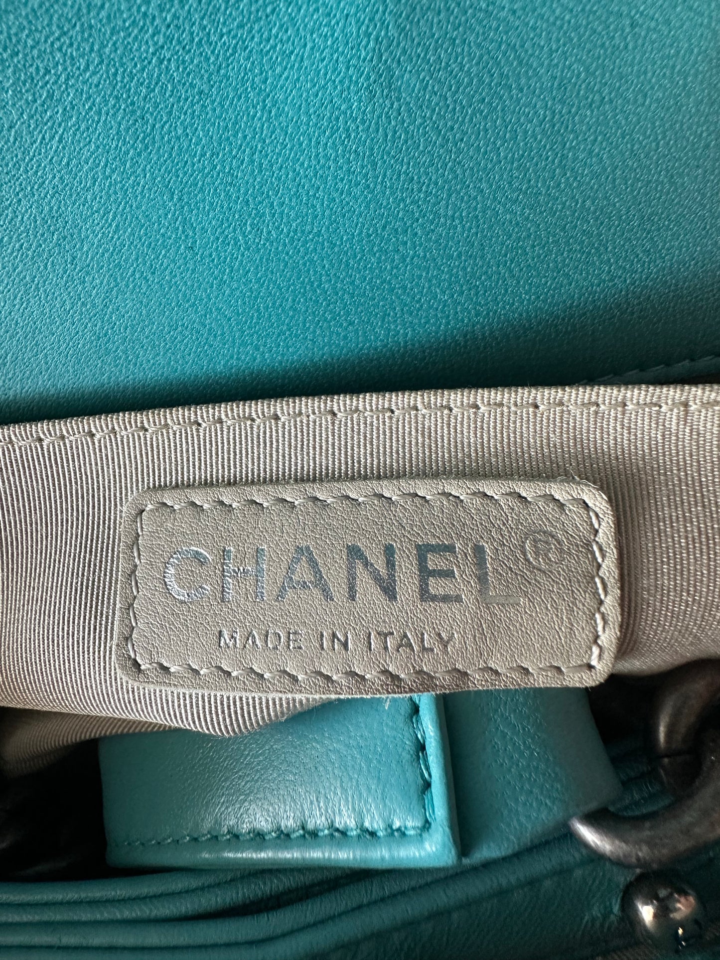Chanel Cyan Blue Lambskin Quilted Medium Boy Bag