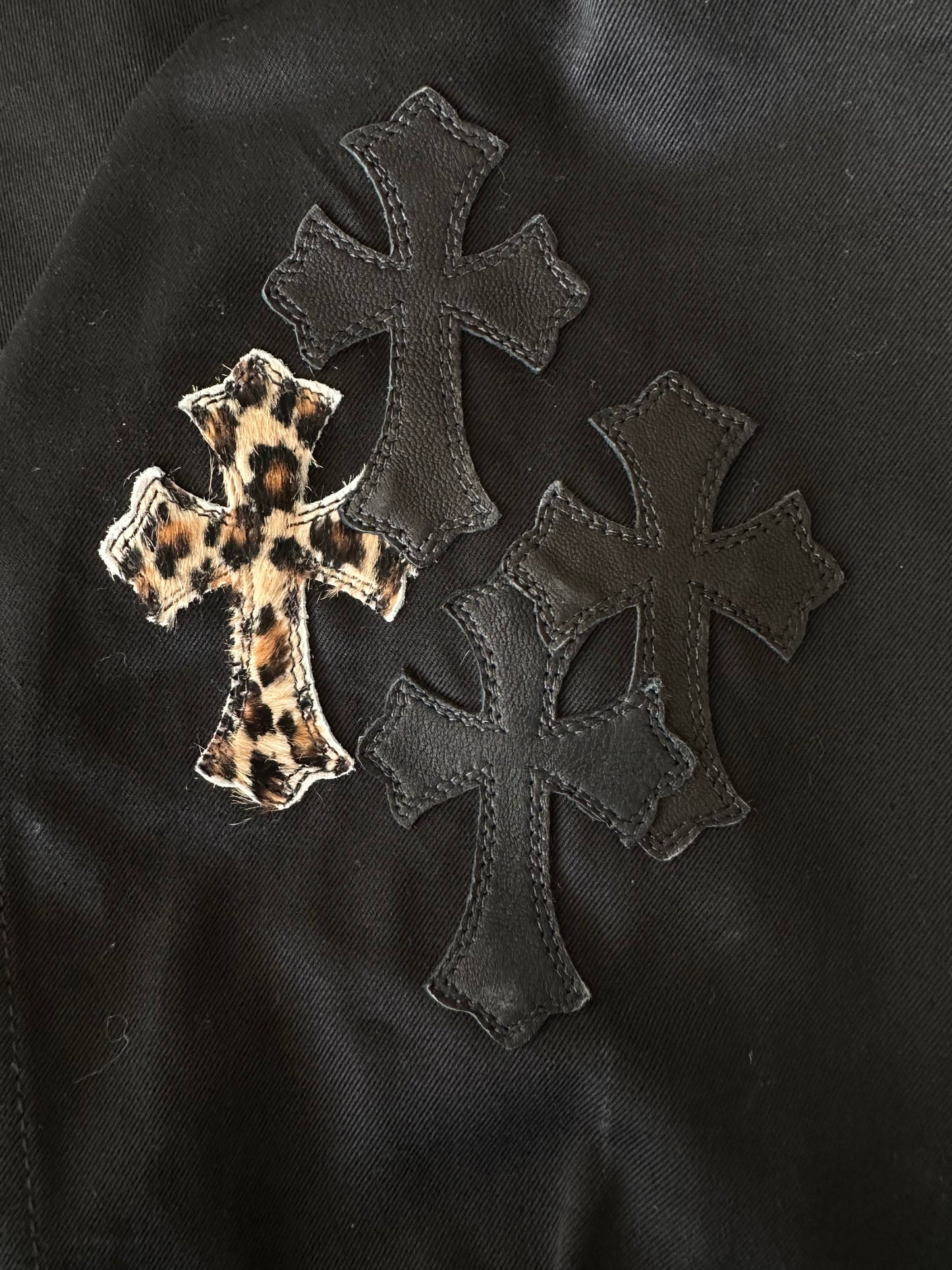 Chrome Hearts Black & Cheetah Cross Patch Work Dog Jacket