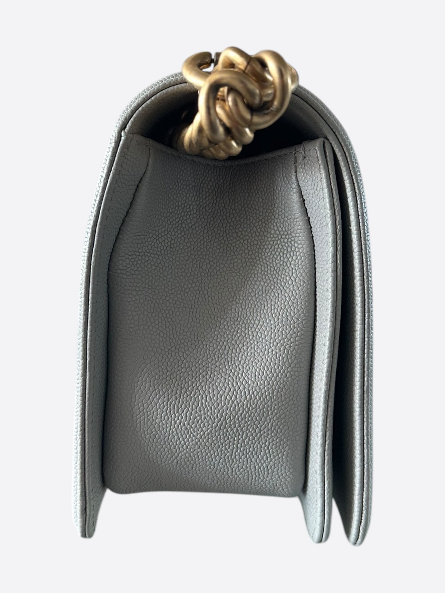 Chanel Quilted Light Grey Caviar Medium Boy Bag