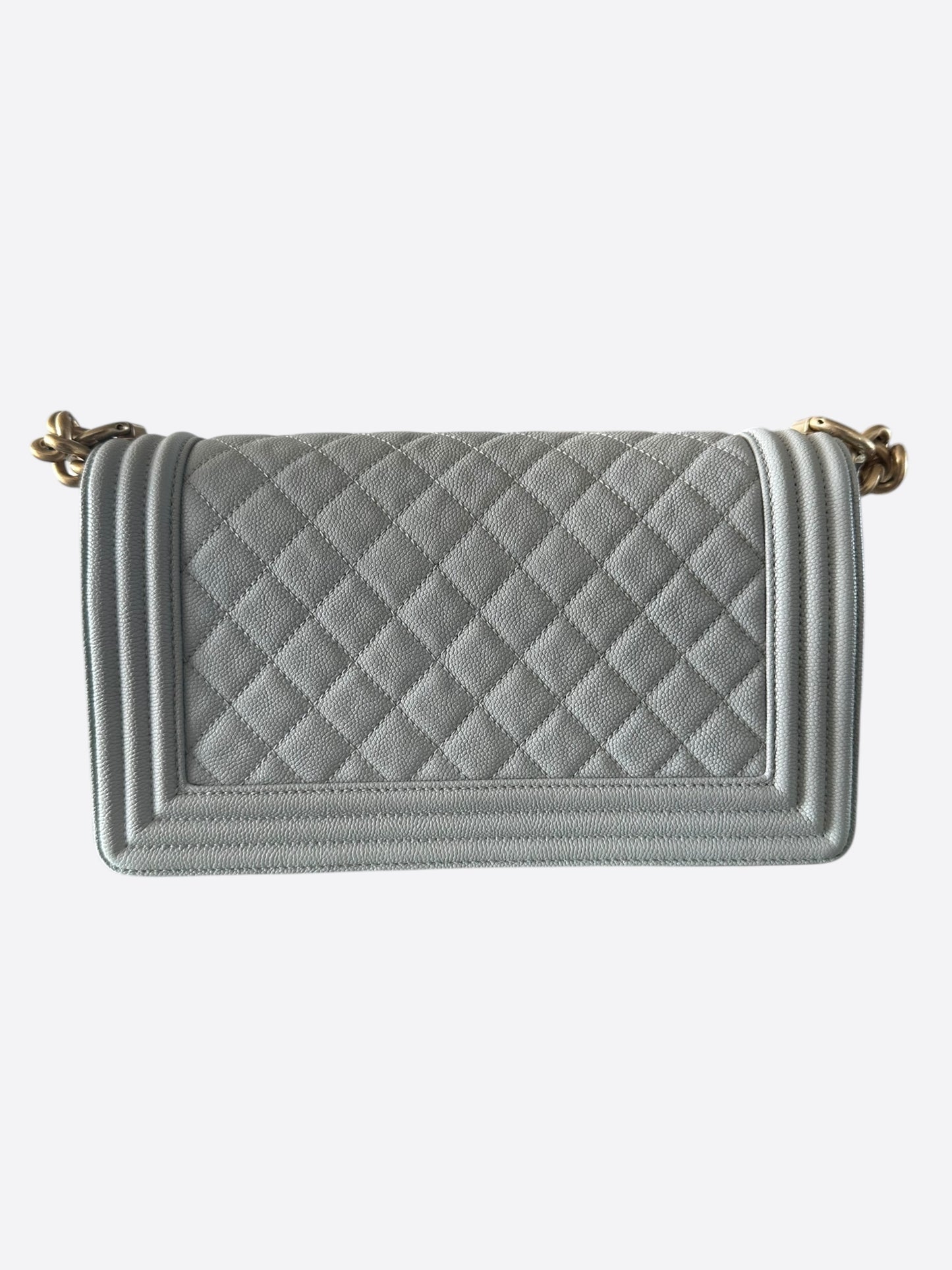 Chanel Quilted Light Grey Caviar Medium Boy Bag