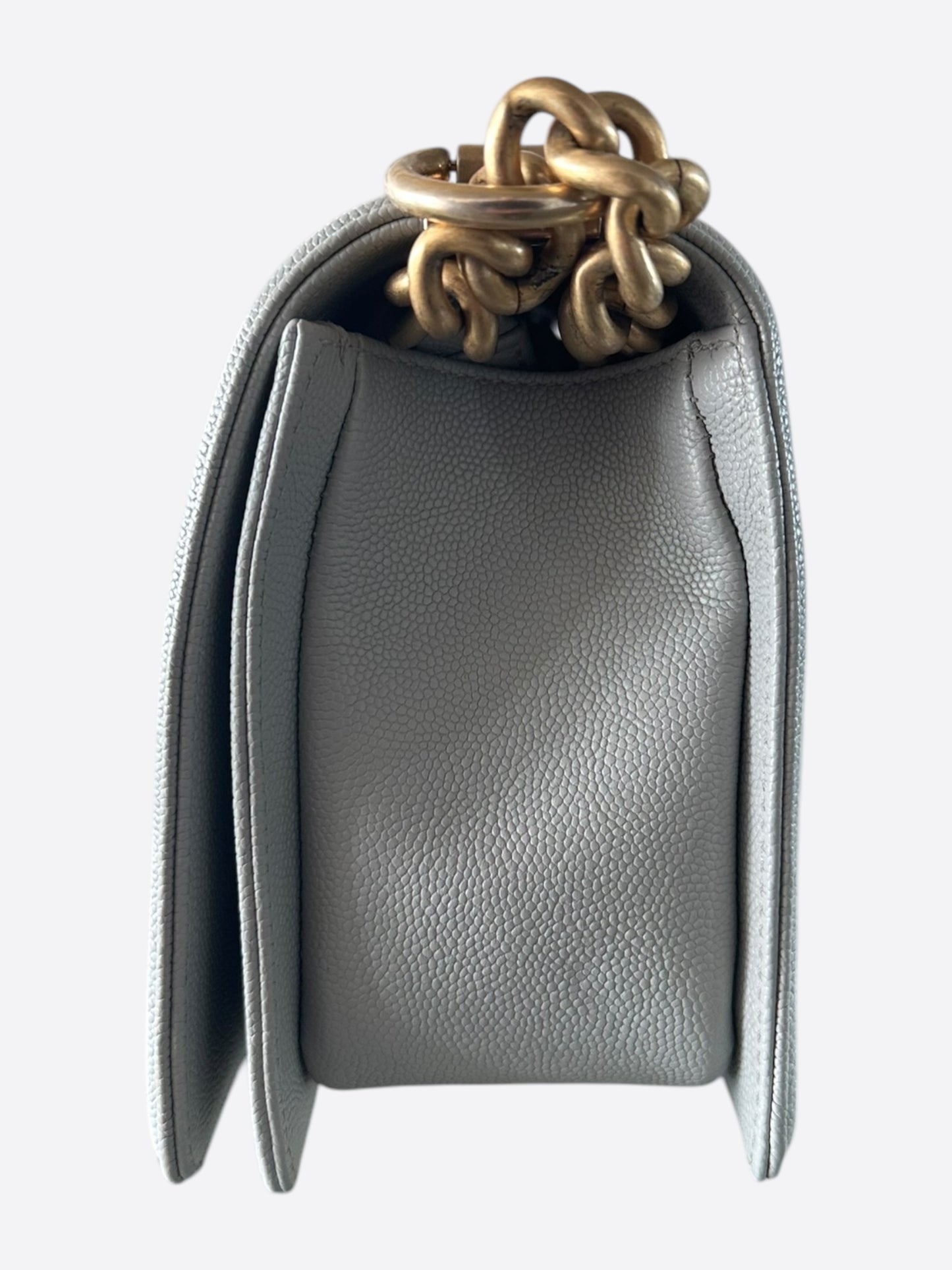 Chanel Quilted Light Grey Caviar Medium Boy Bag