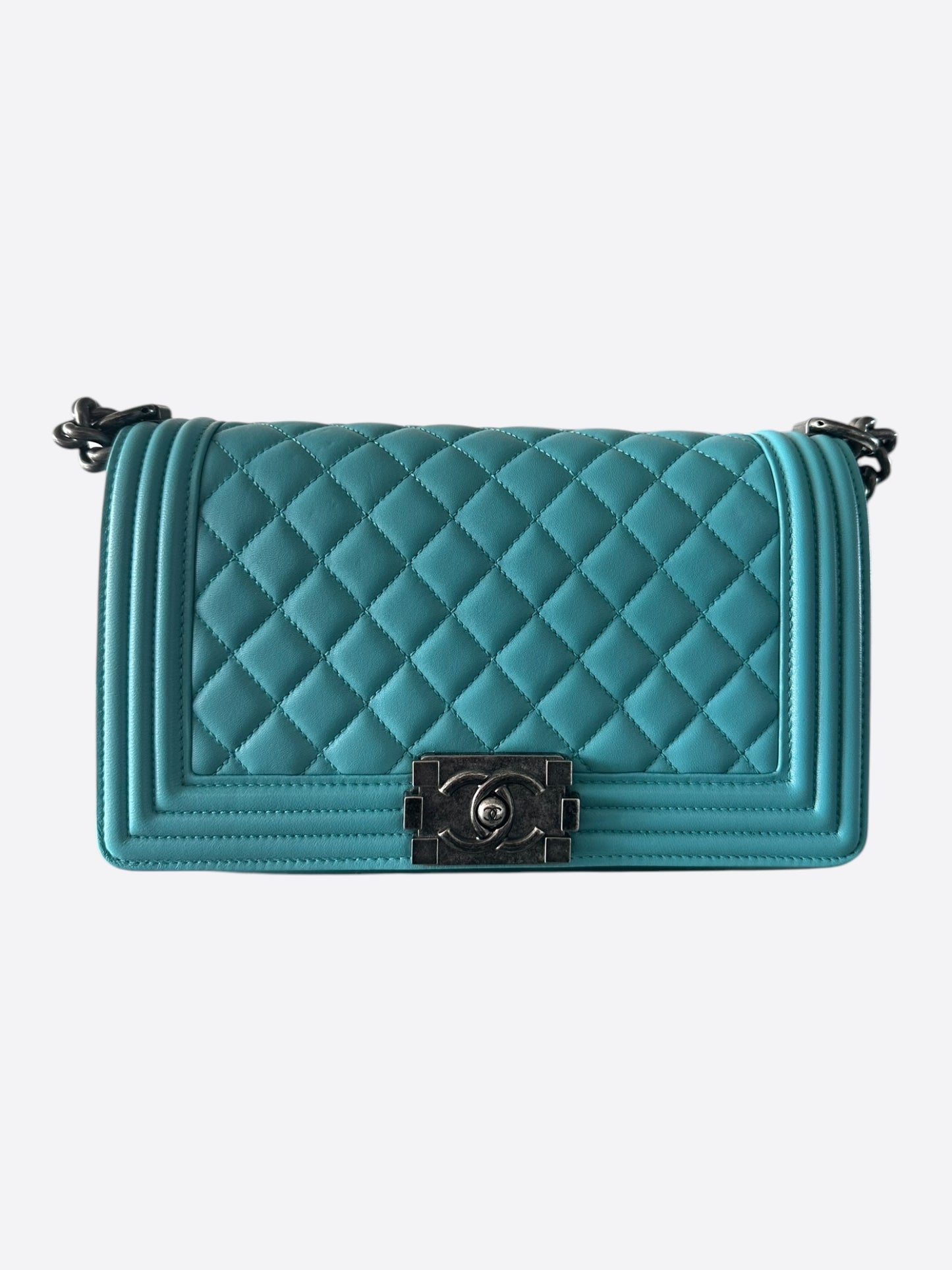 Chanel Cyan Blue Lambskin Quilted Medium Boy Bag