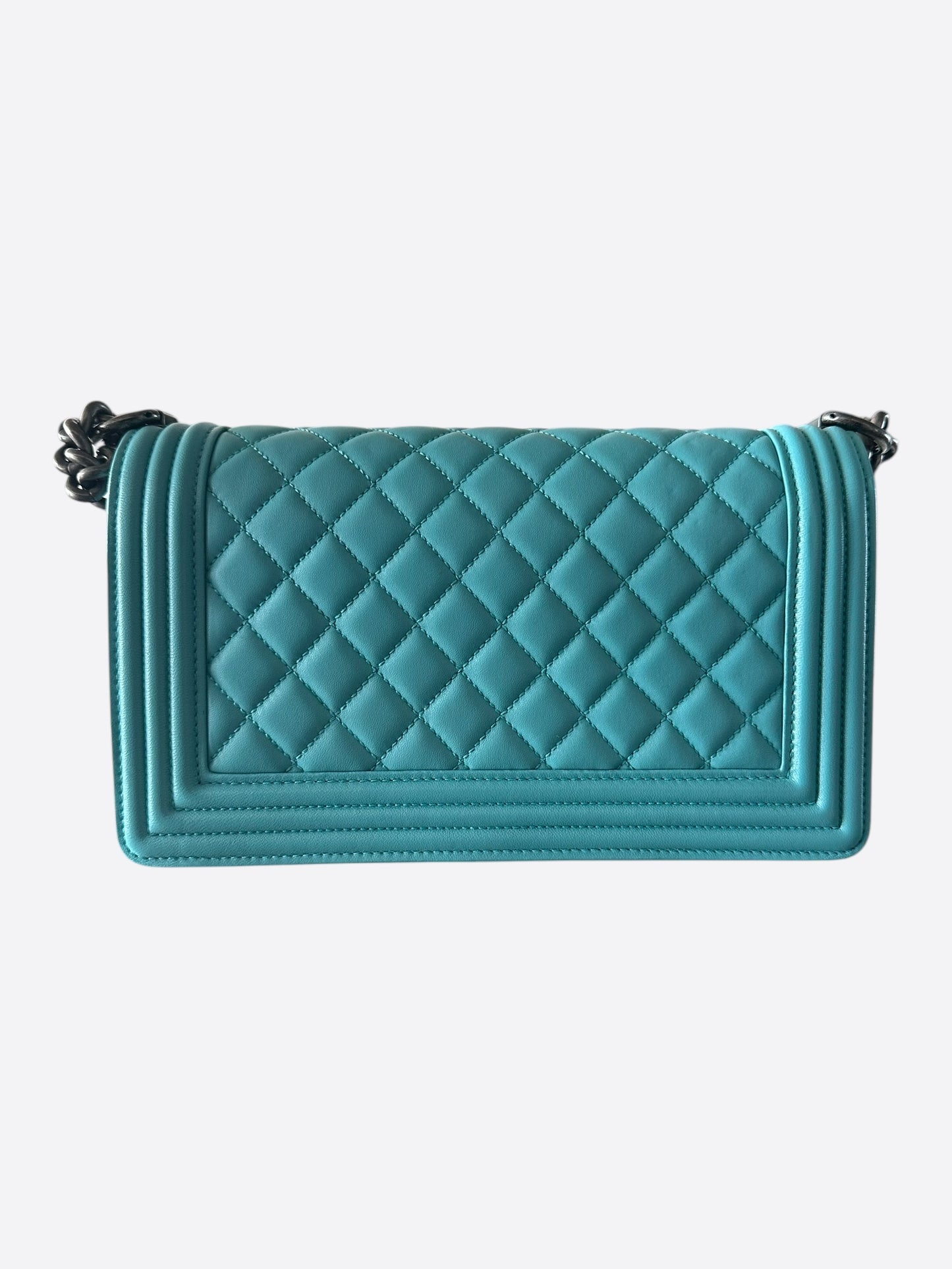 Chanel Cyan Blue Lambskin Quilted Medium Boy Bag