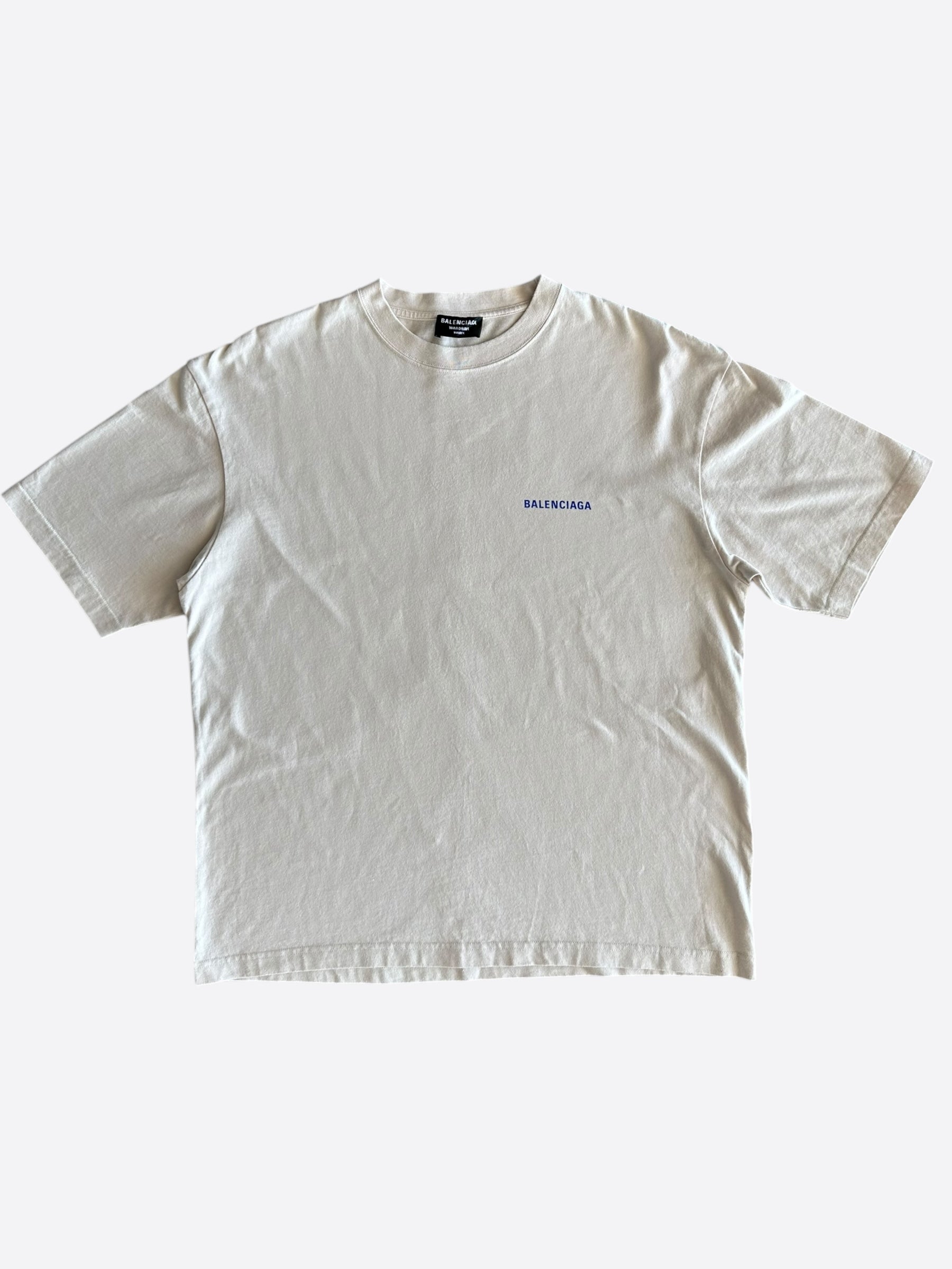 Balenciaga Cream Blue Logo T-Shirt – Savonches - Main Image