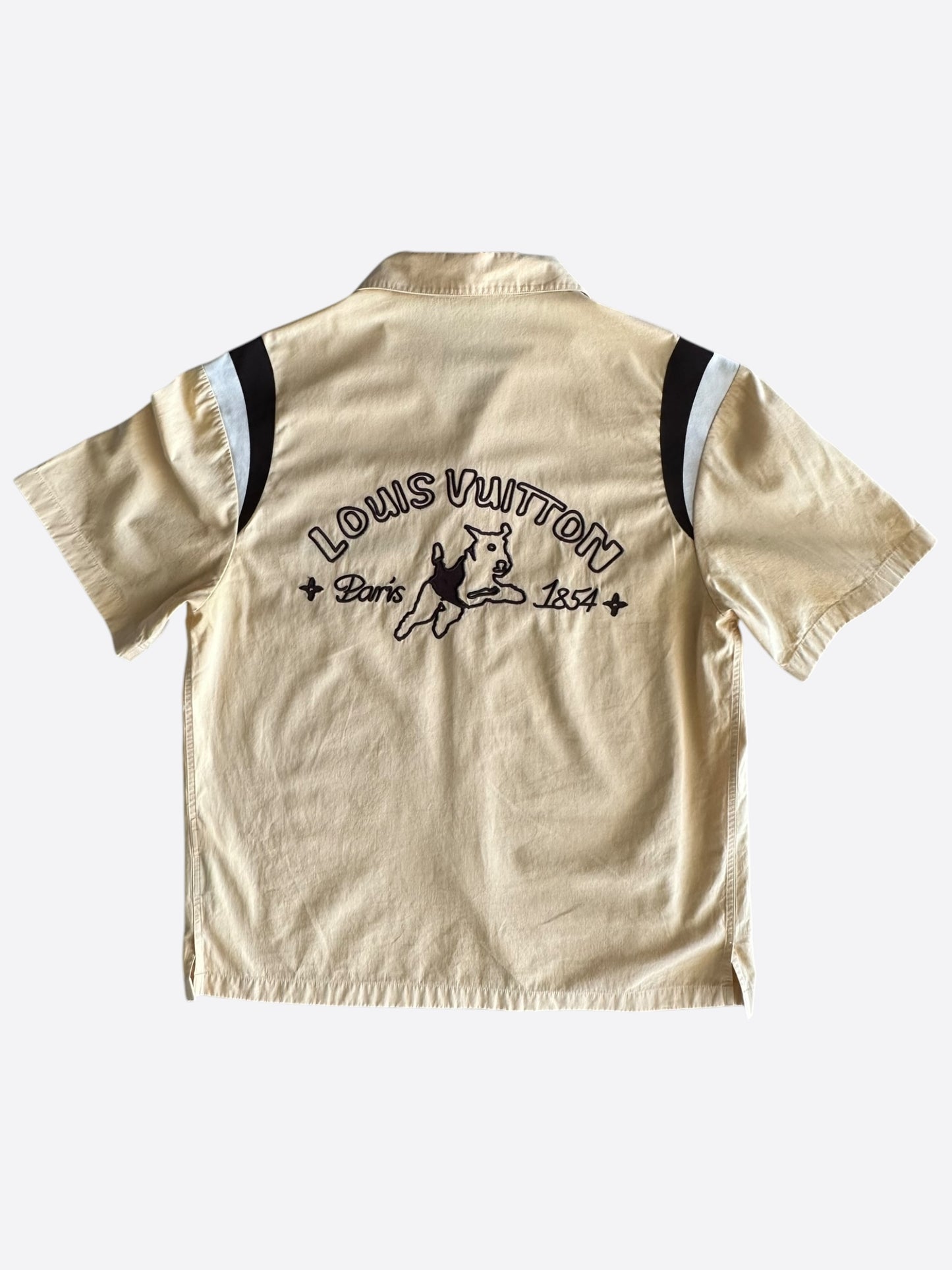 Louis Vuitton Tyler Beige Dog Logo Embroidered Button Up Shirt