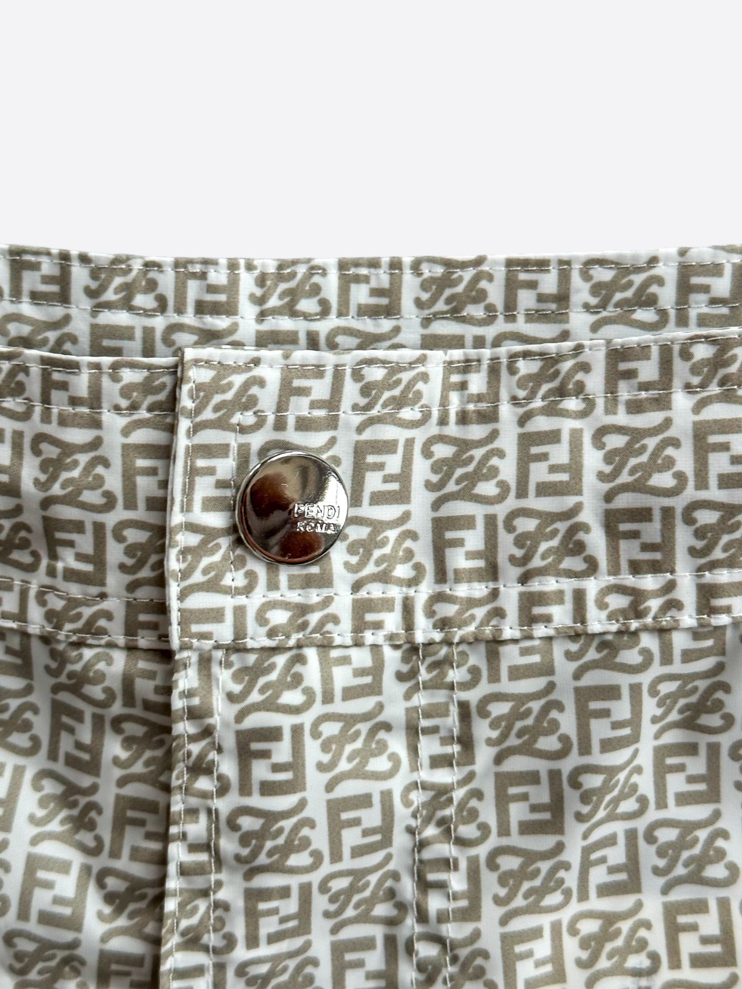 Fendi Brown & White FF Logo Swimshorts