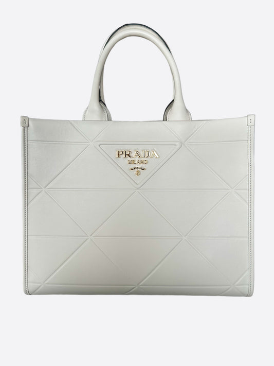 Prada White Symbole Leather Tote Bag