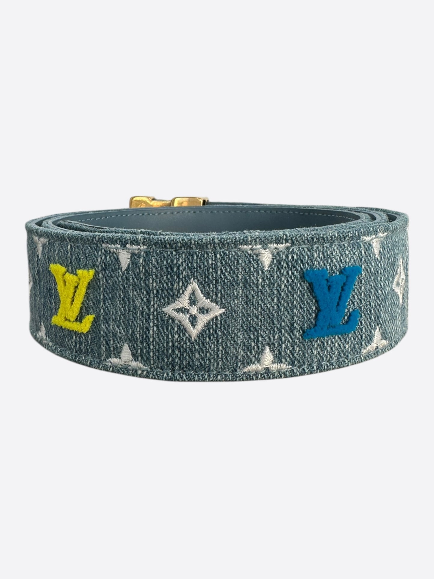Louis Vuitton Blue & White Denim Monogram Tuffetage New Wave Belt