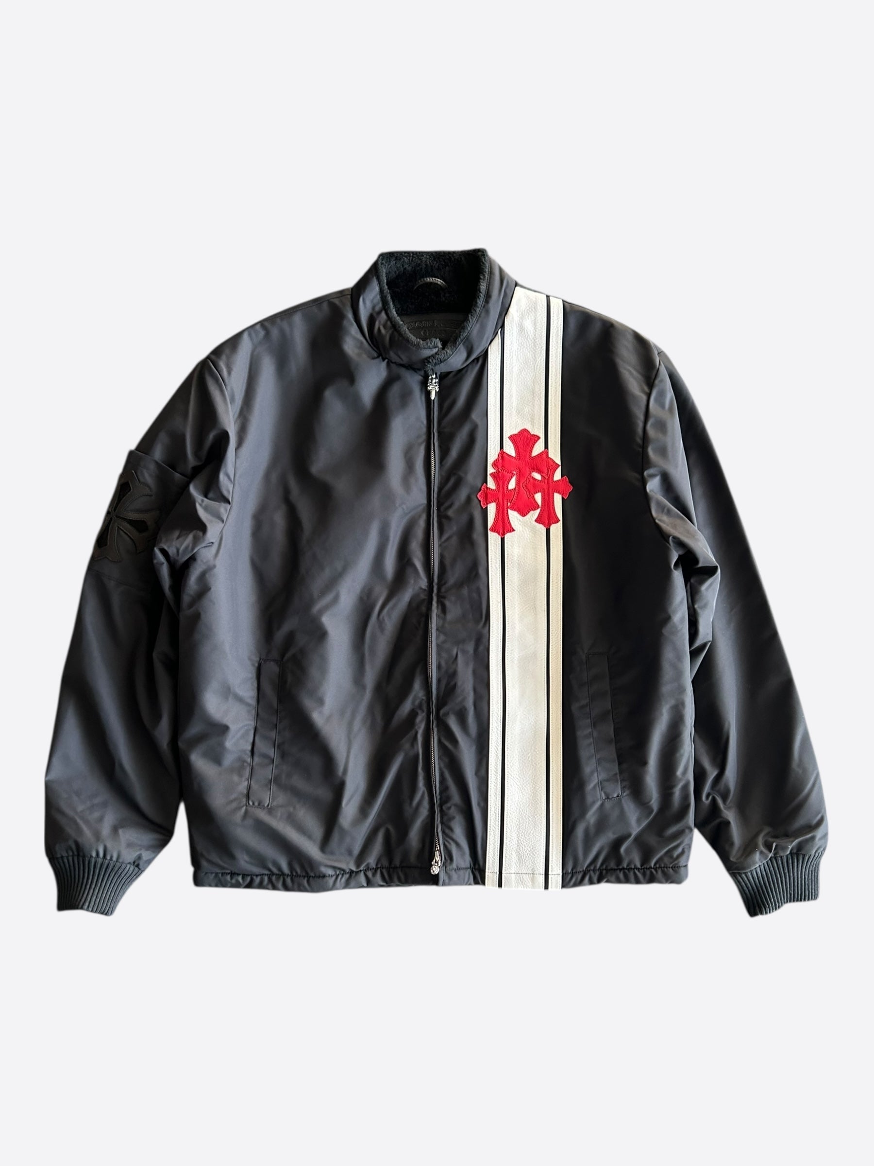 Chrome Hearts Black & White Striped Triple Cross Racing Jacket 