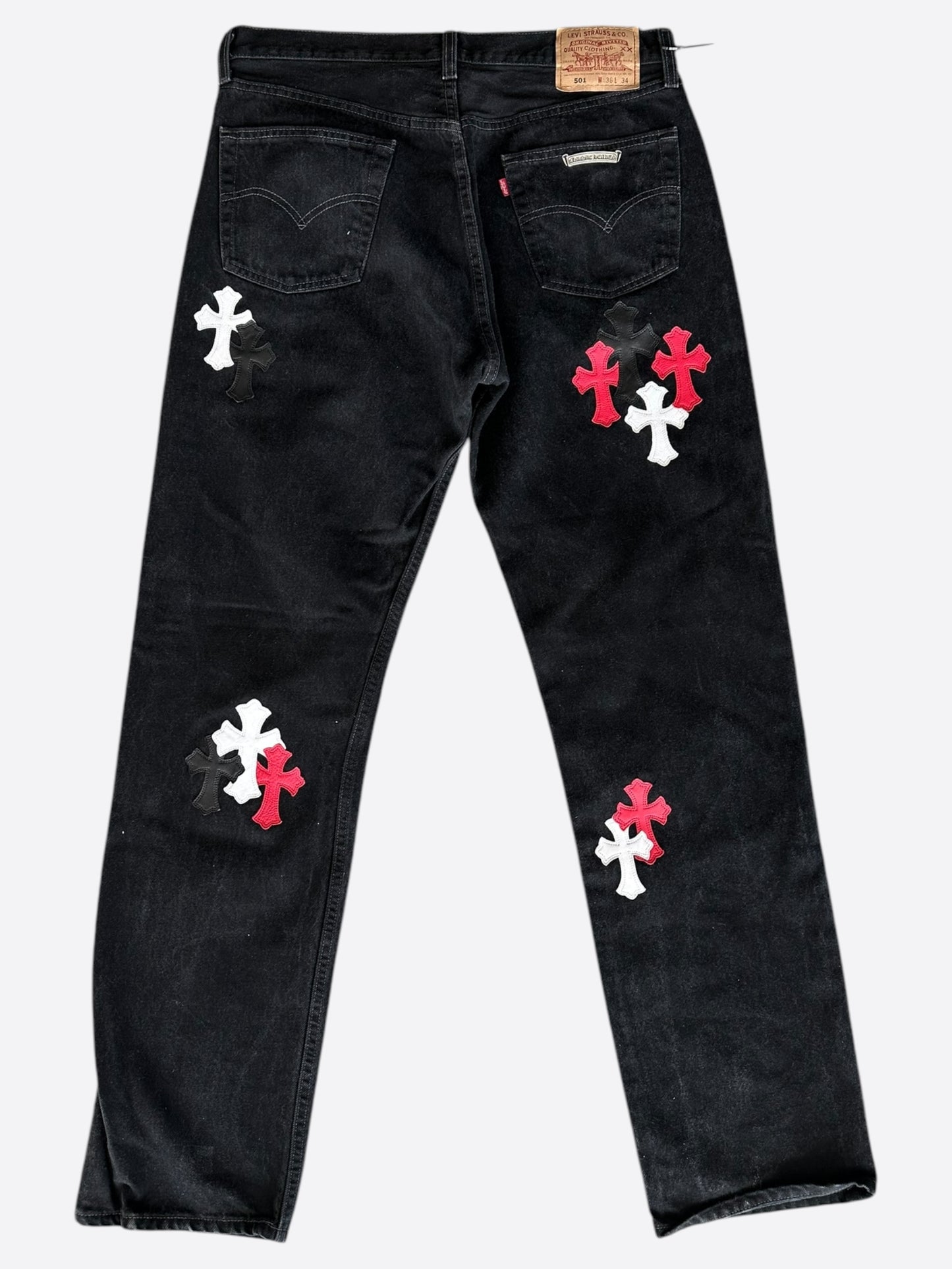 Chrome Hearts Levi's Black White & Red Cross Patch Jeans