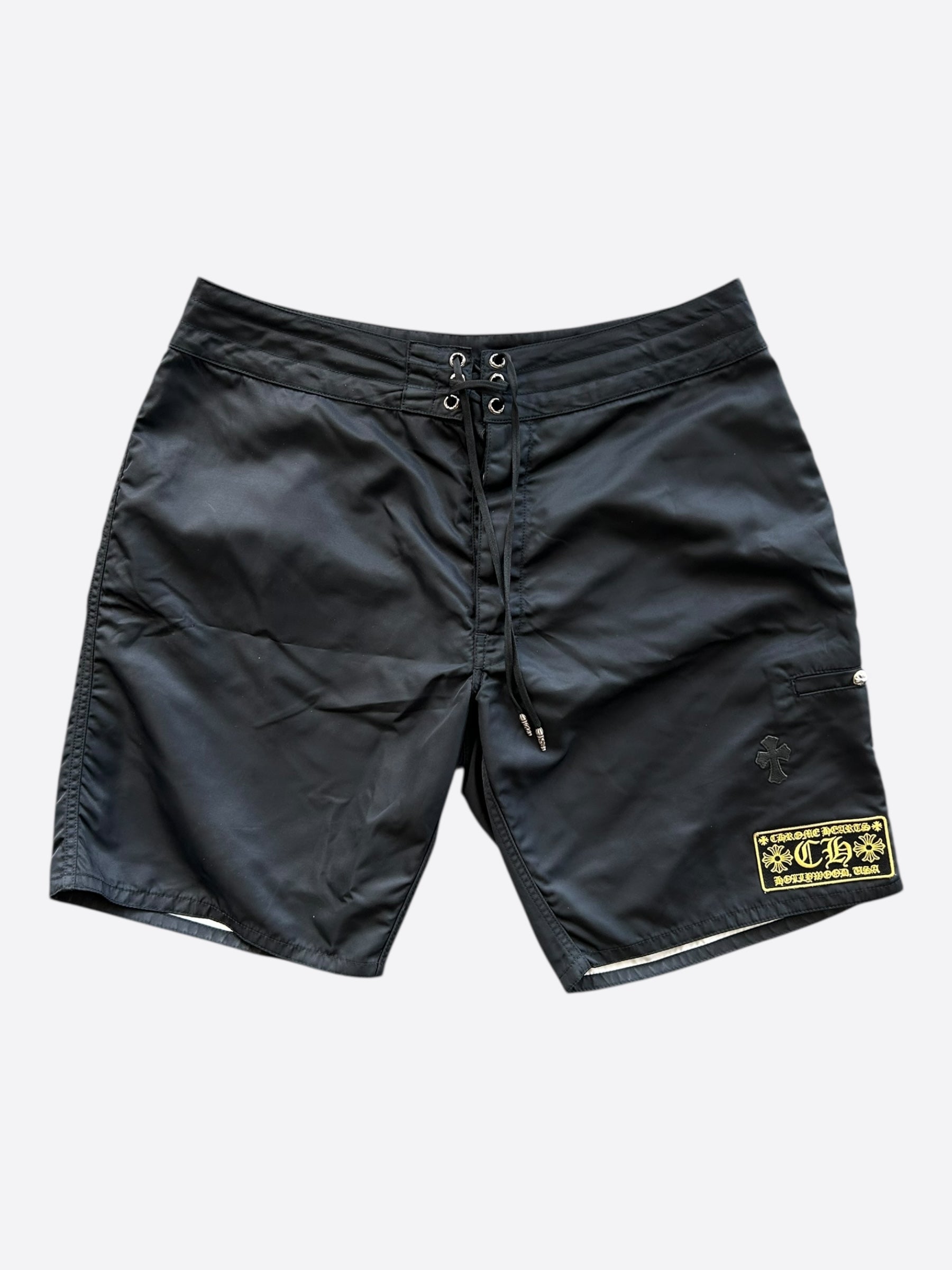 Chrom hearts メンズ　水着　スウィムパンツ　USA 31 Chrome Hearts Black & Yellow Cross Patch Swimshorts – Savonches