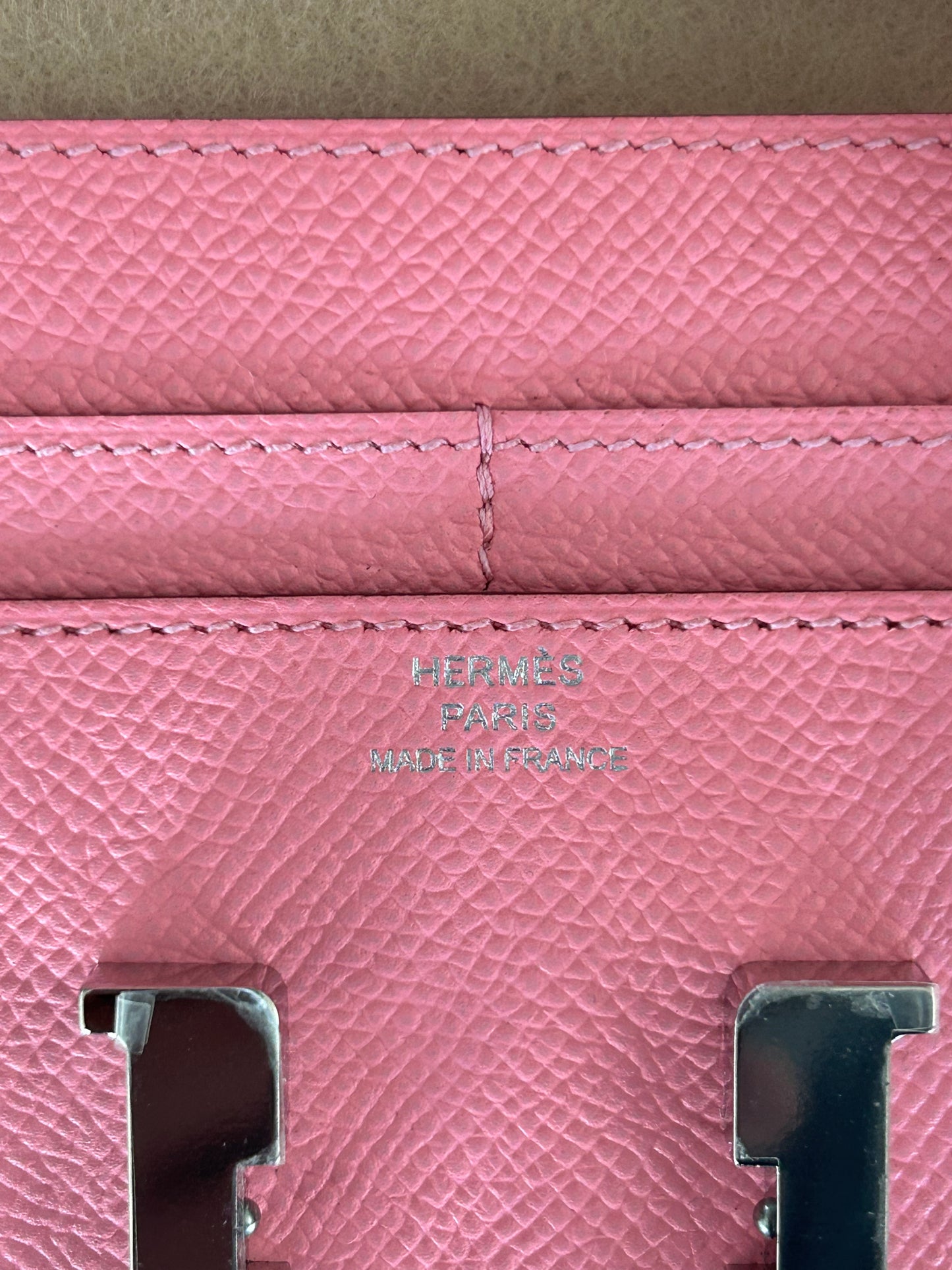 Hermes Pink Epsom & Palladium Hardware Constance Compact Wallet