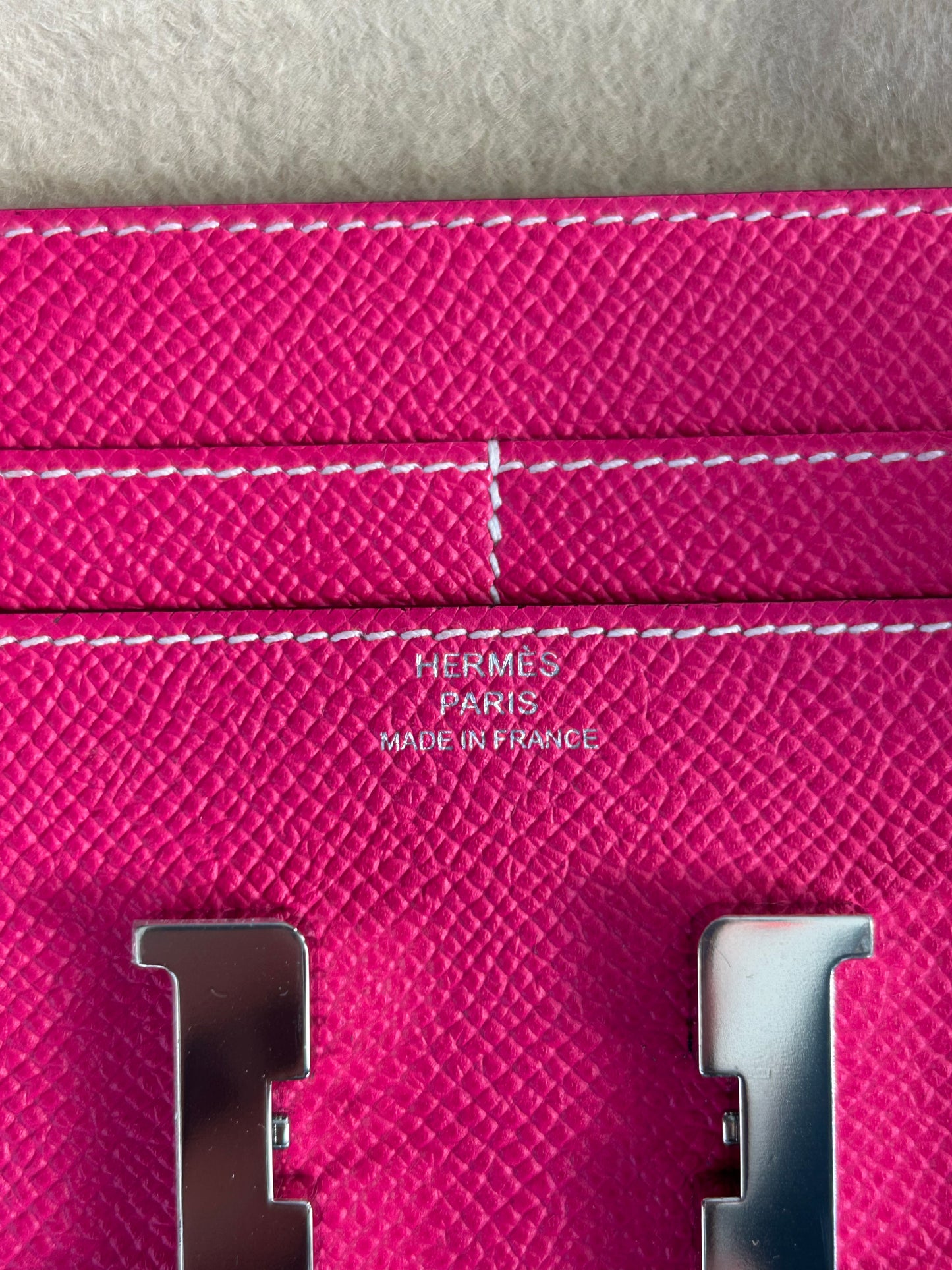 Hermes Pink Epsom & Palladium Hardware Constance Compact Wallet
