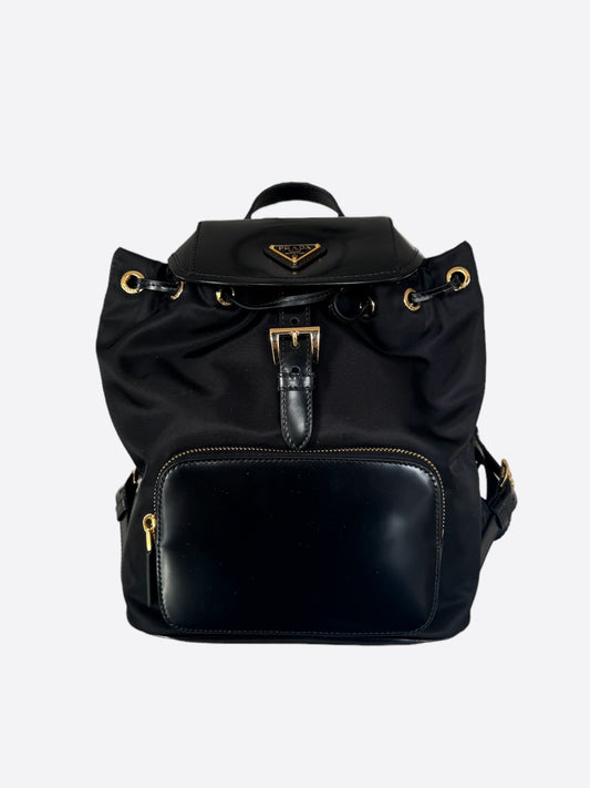 Prada Black & Gold Nylon Leather Backpack