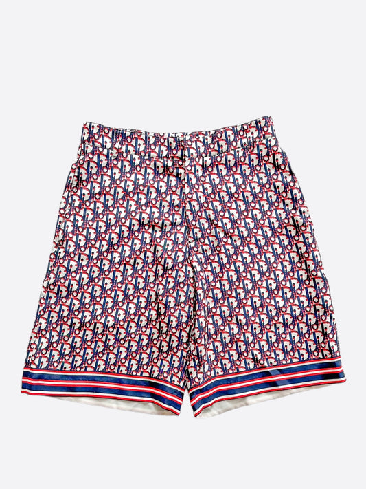 Dior Blue & Red Pixel Oblique Bermuda Silk Shorts