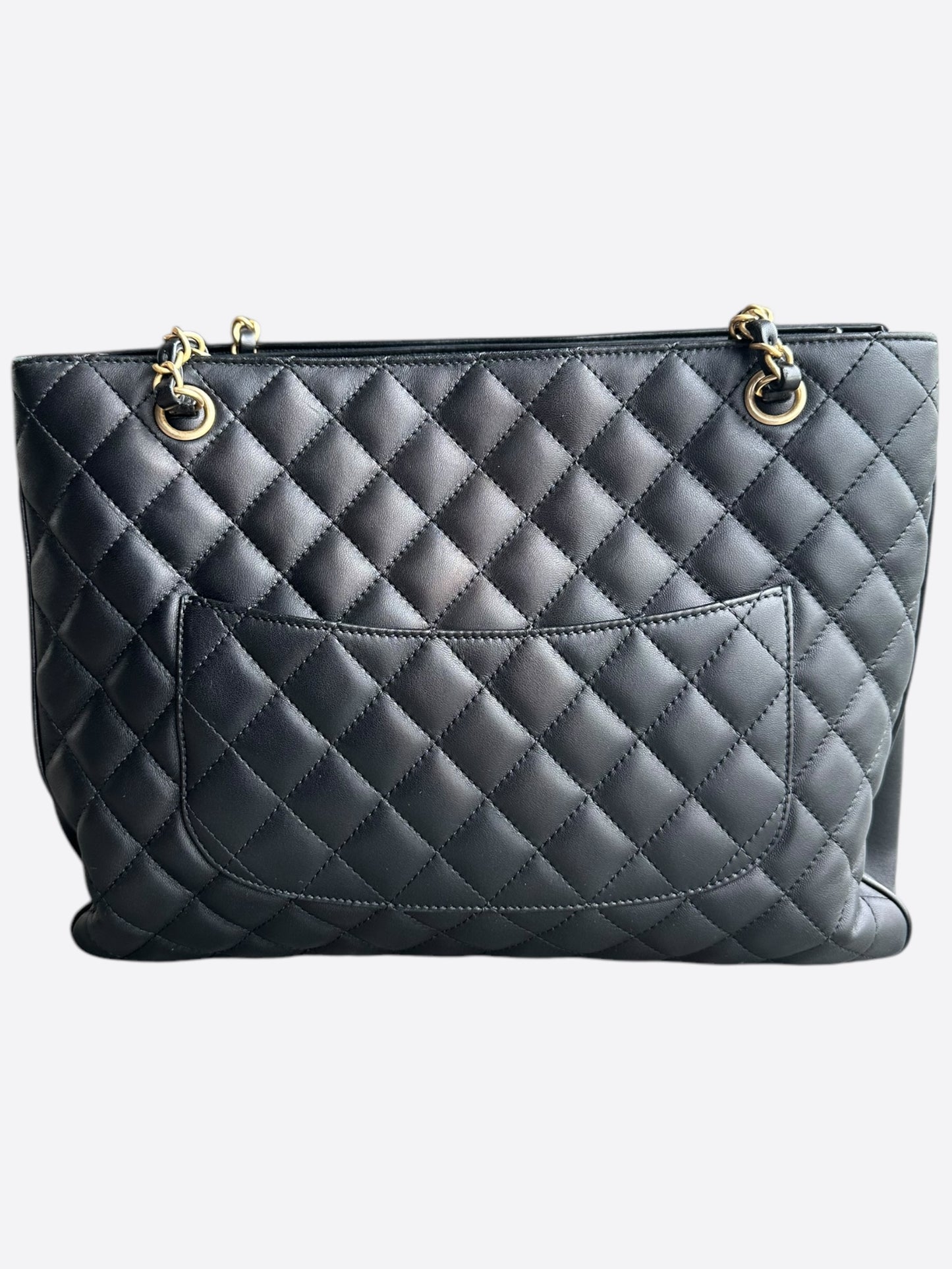 Chanel Black Lambskin Quilted Shopper Tote