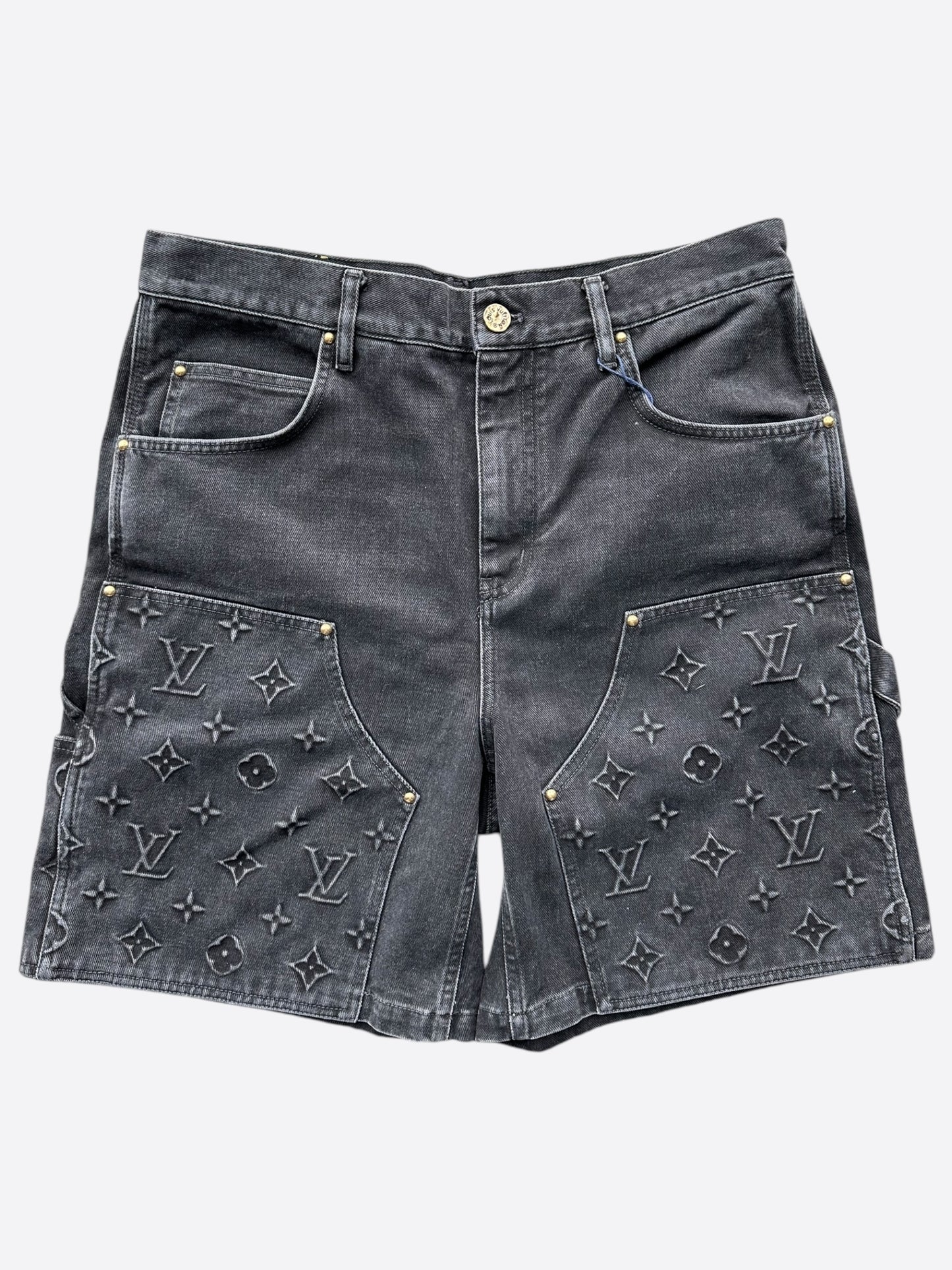 Louis Vuitton Washed Black Monogram Carpenter Shorts