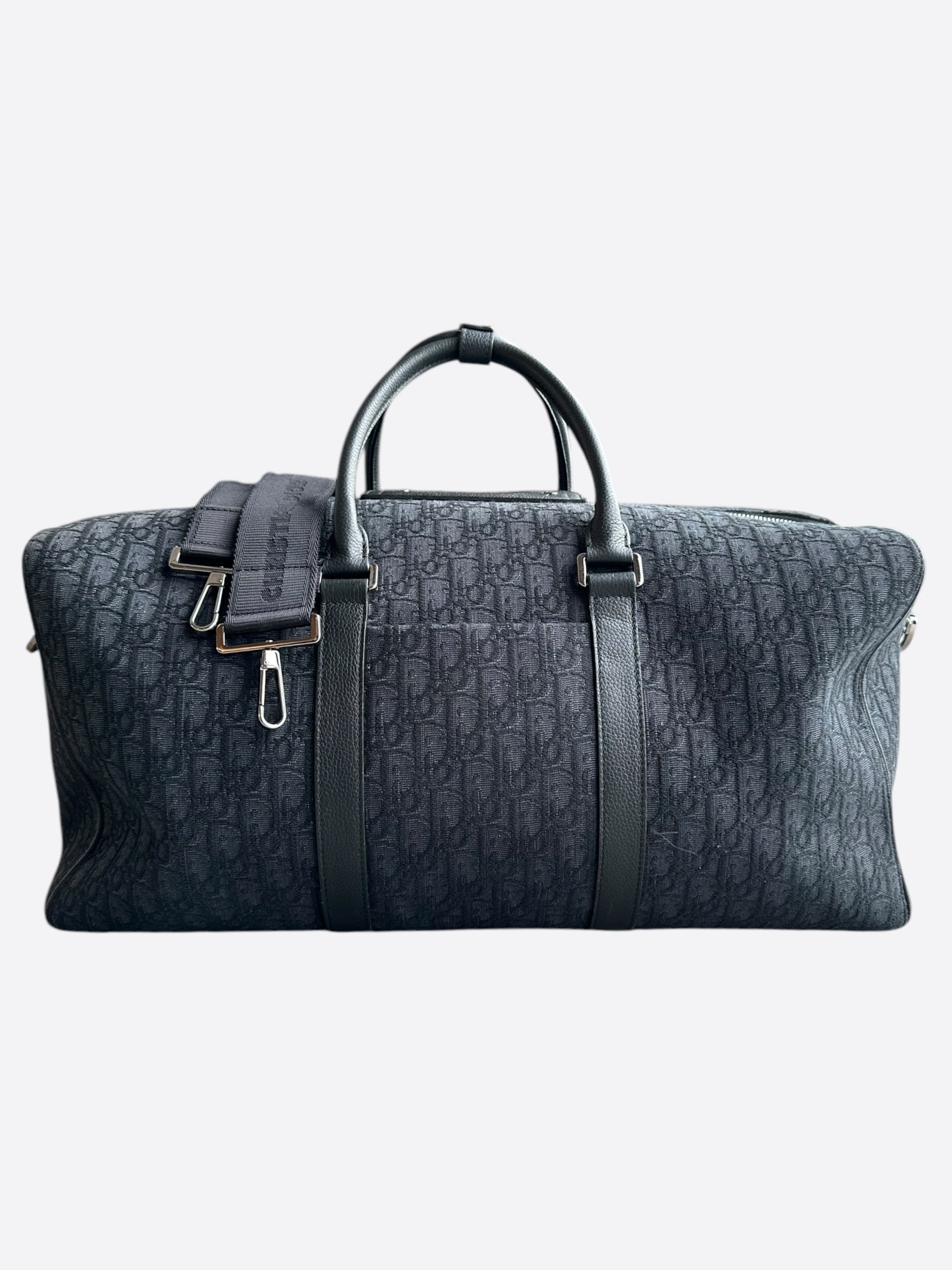 dior travel bag men's Dior Black Oblique Lingot 50 Duffle Bag
