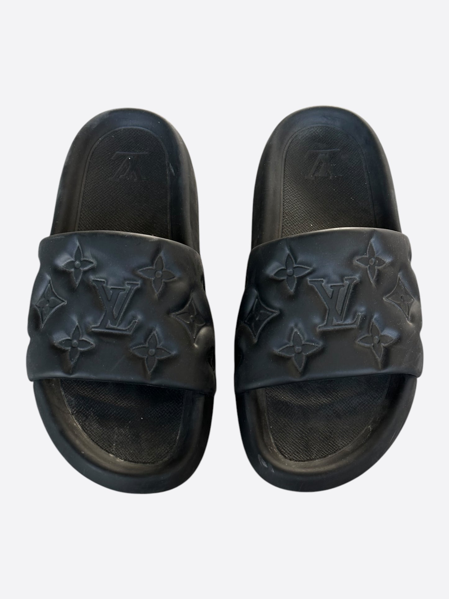 Louis Vuitton Black Embossed Monogram Waterfront Mule Sandals