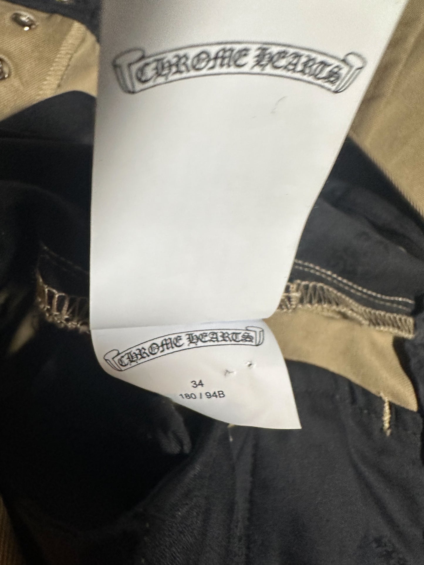 Chrome Hearts Tan Black & Checkered Cross Patch Chinos