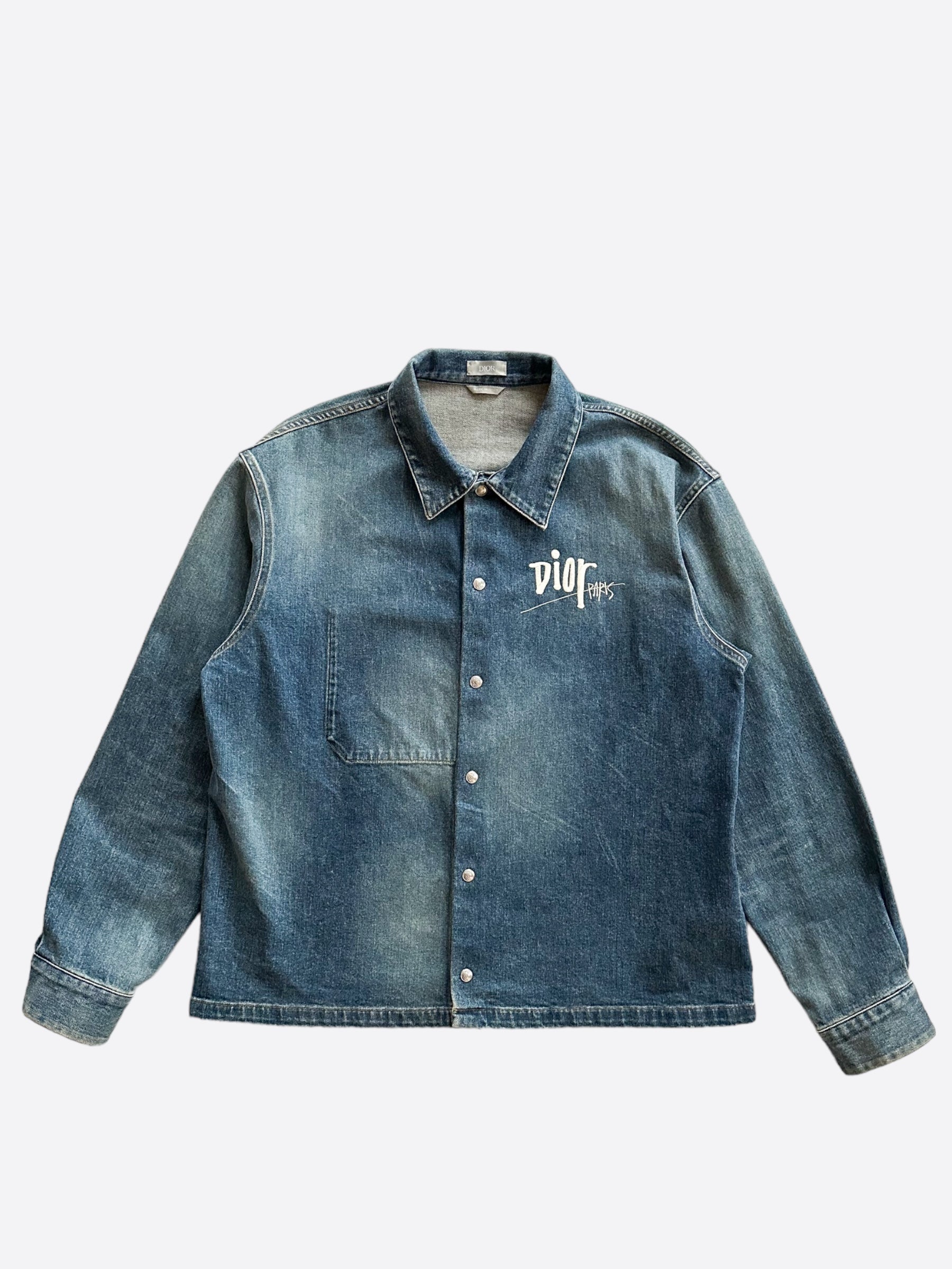Dior Stussy Blue Embroidered Denim Button Up Shirt – Savonches