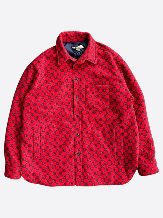 Gucci Red & Navy GG Monogram Flannel Coat
