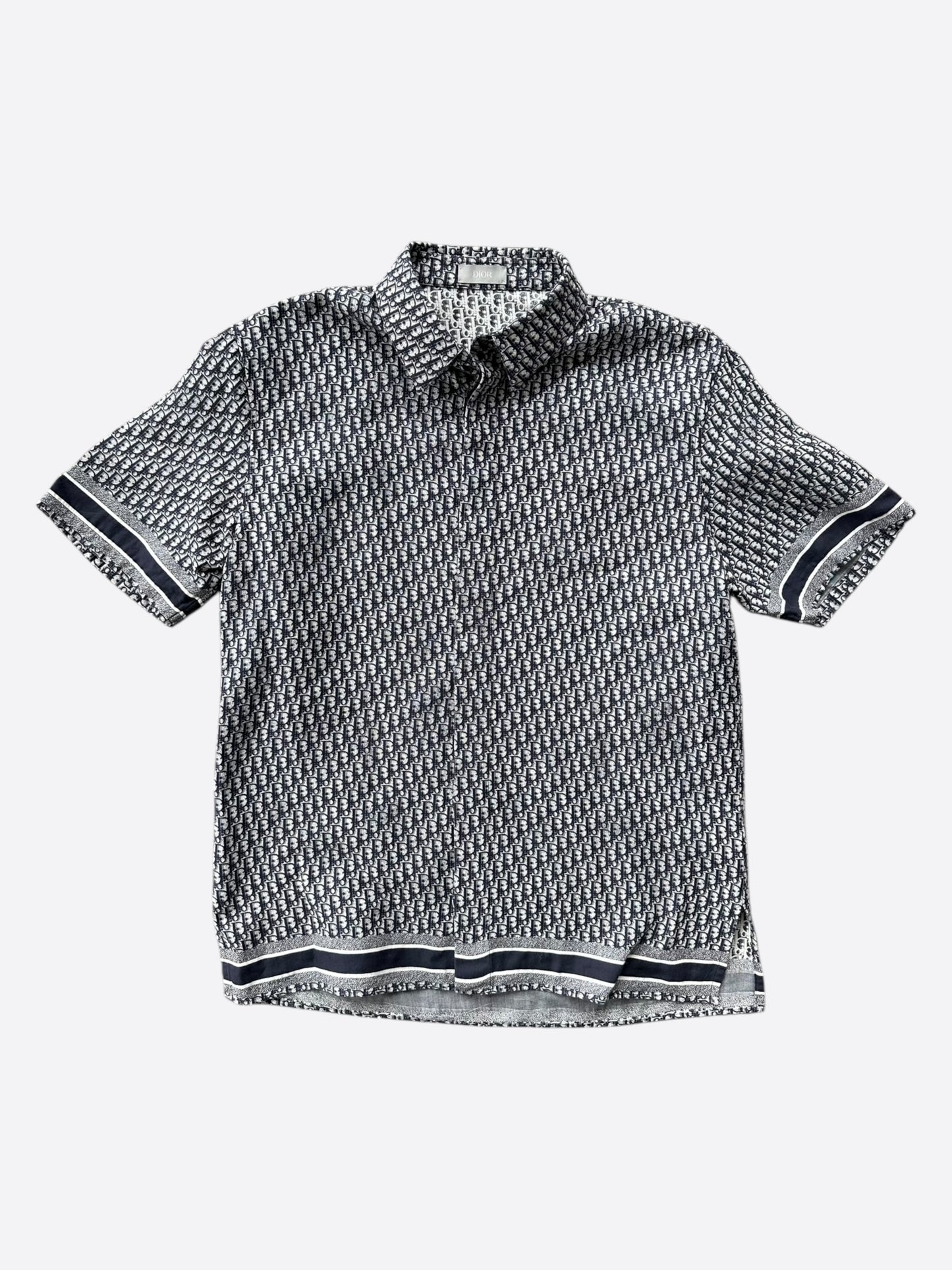 Dior White & Blue Oblique Button Up Shirt