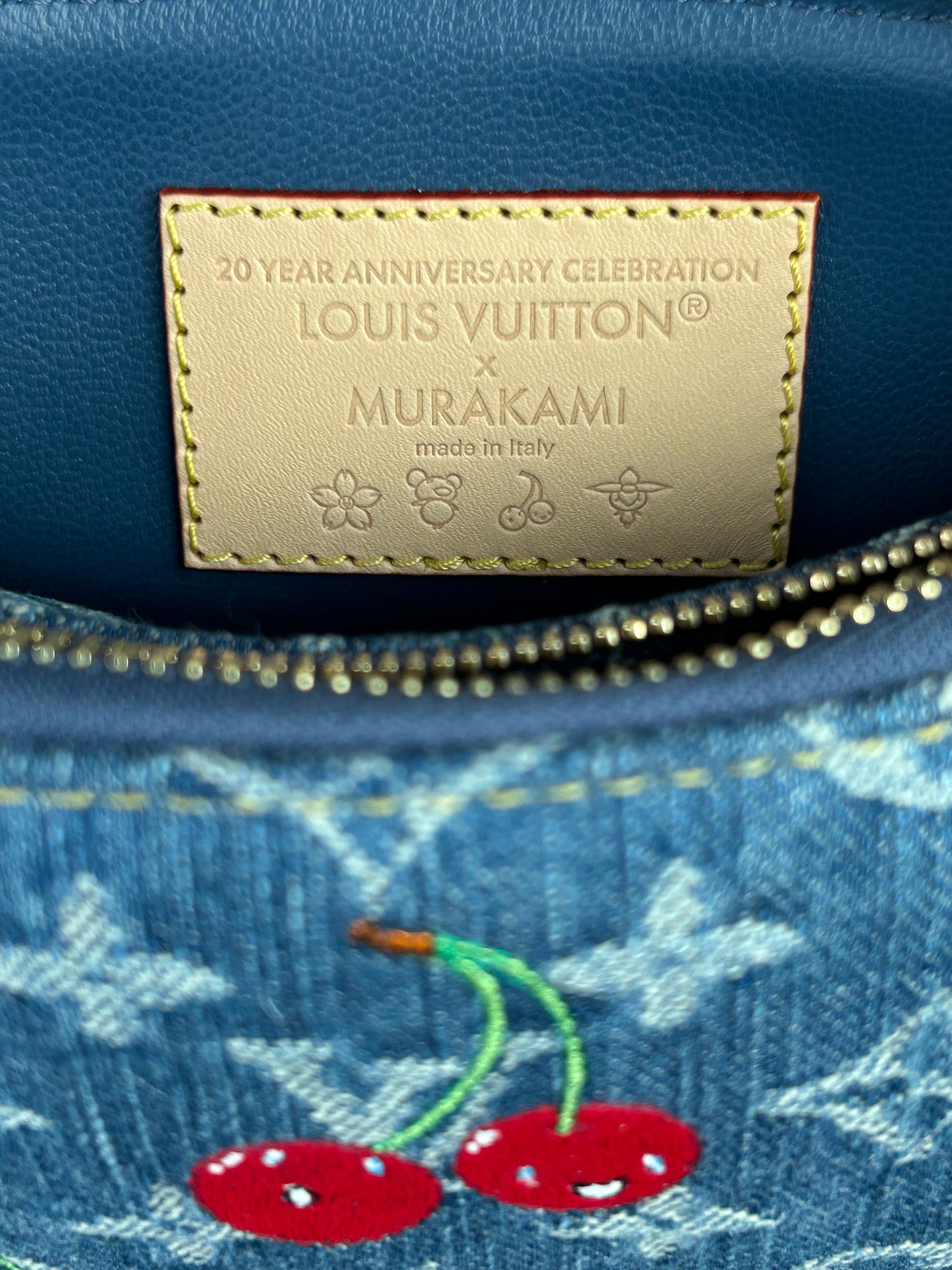 Louis Vuitton Takashi Murakami Blue Cherry Monogram Denim Coussin PM