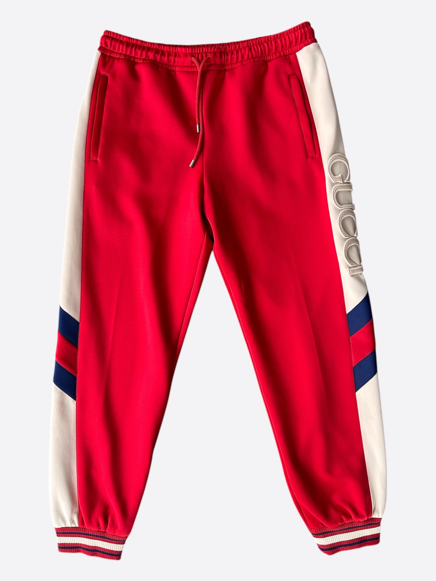 Gucci Red & White Striped Logo Trackpants