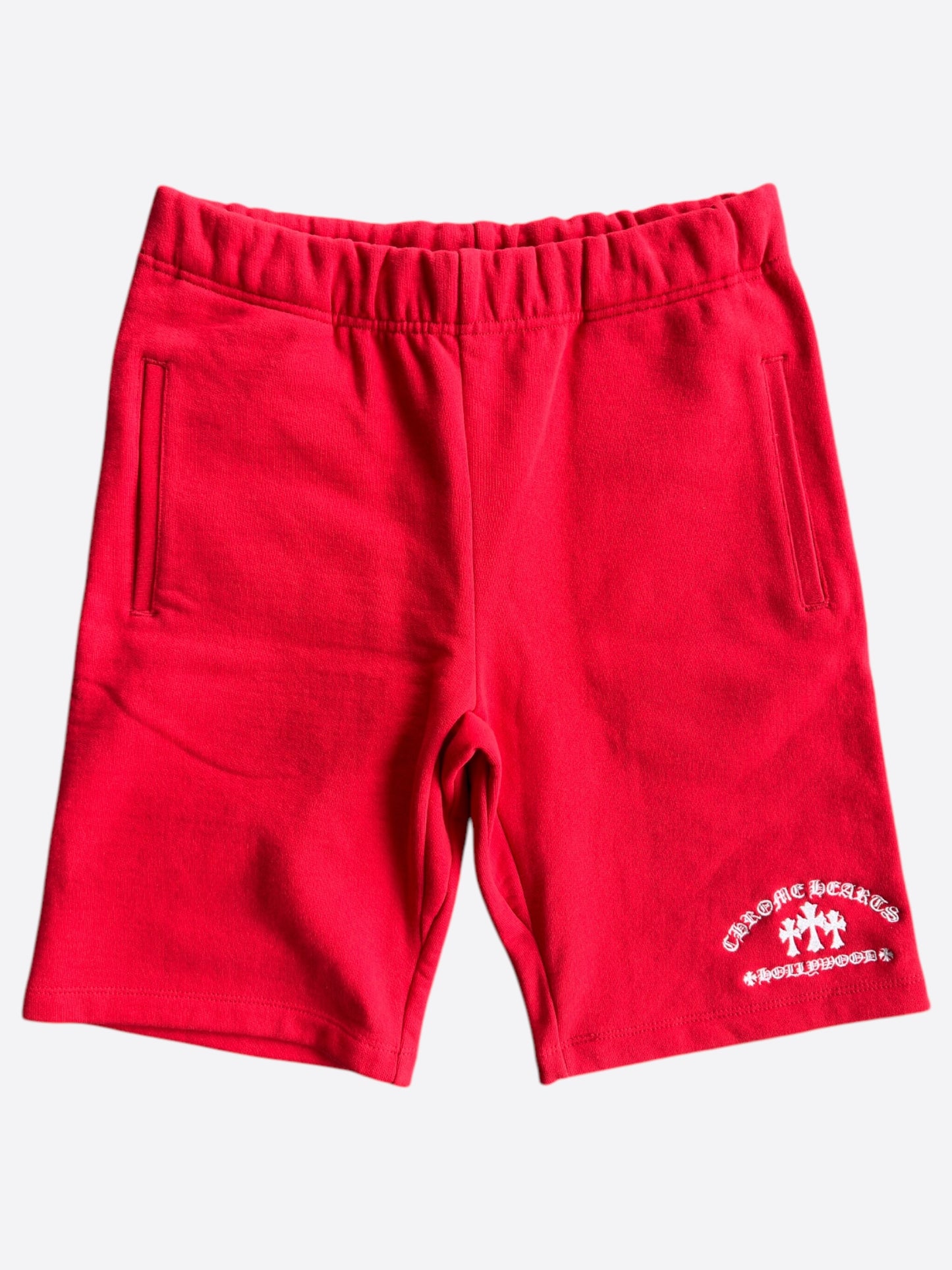 Chrome Hearts Red & White Triple Cross Embroidered Shorts