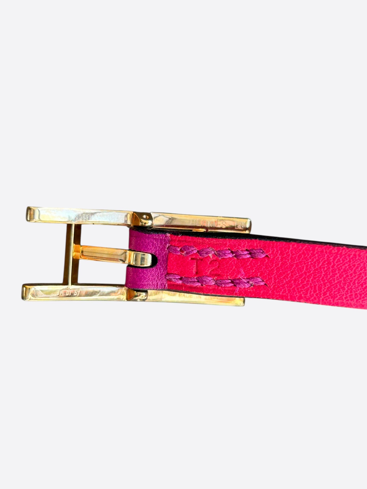 Hermes Pink Swift & Gold Hardware Behapi Double Tour Bracelet