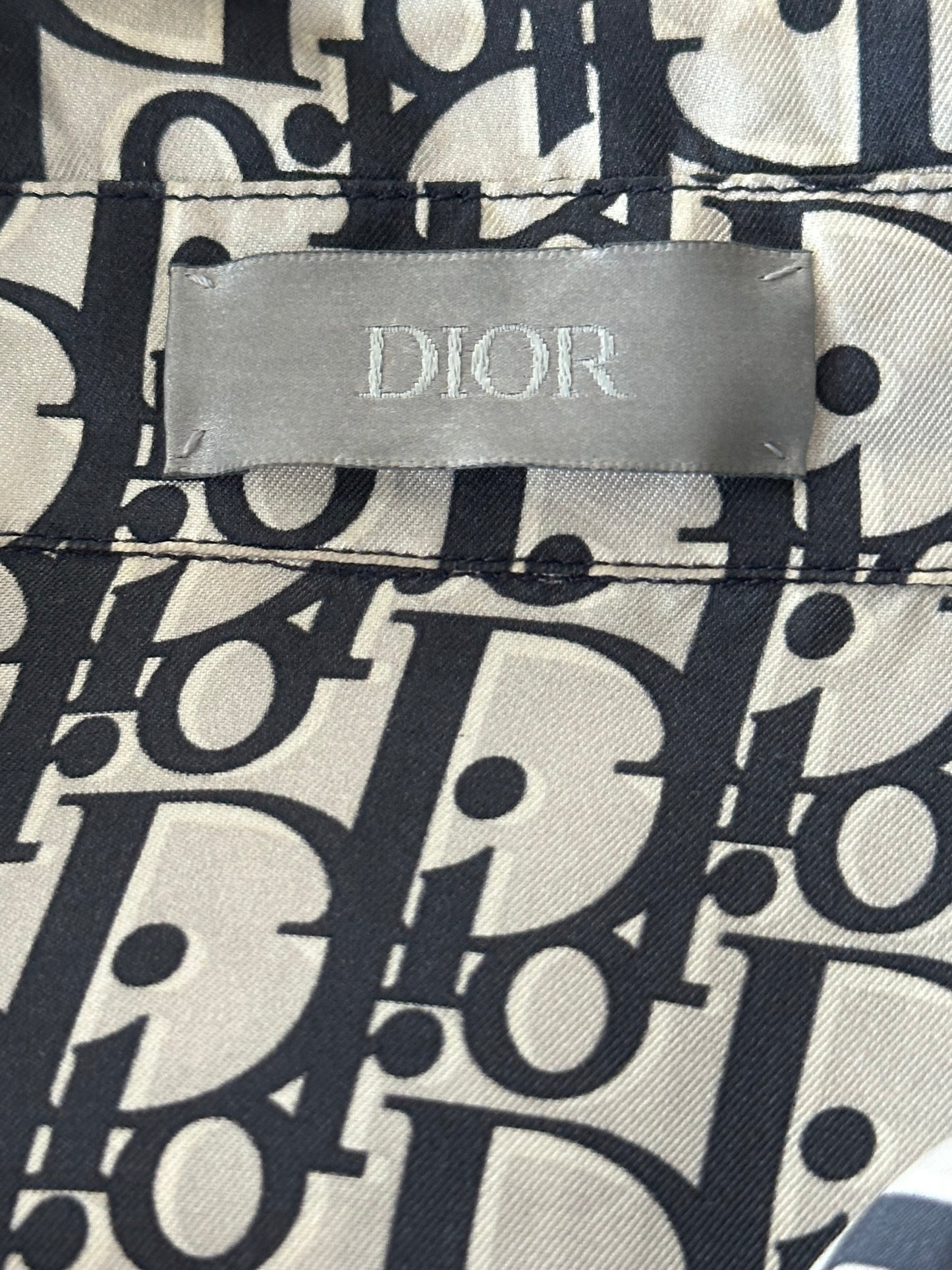 Dior White & Navy Oblique Silk Button Up Shirt
