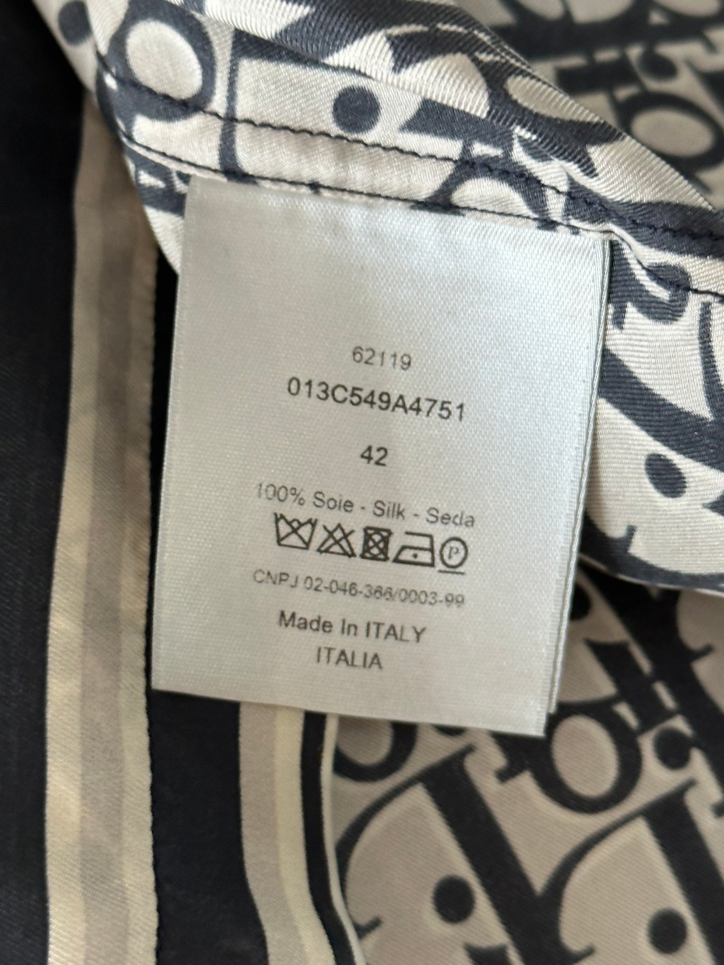 Dior White & Navy Oblique Silk Button Up Shirt