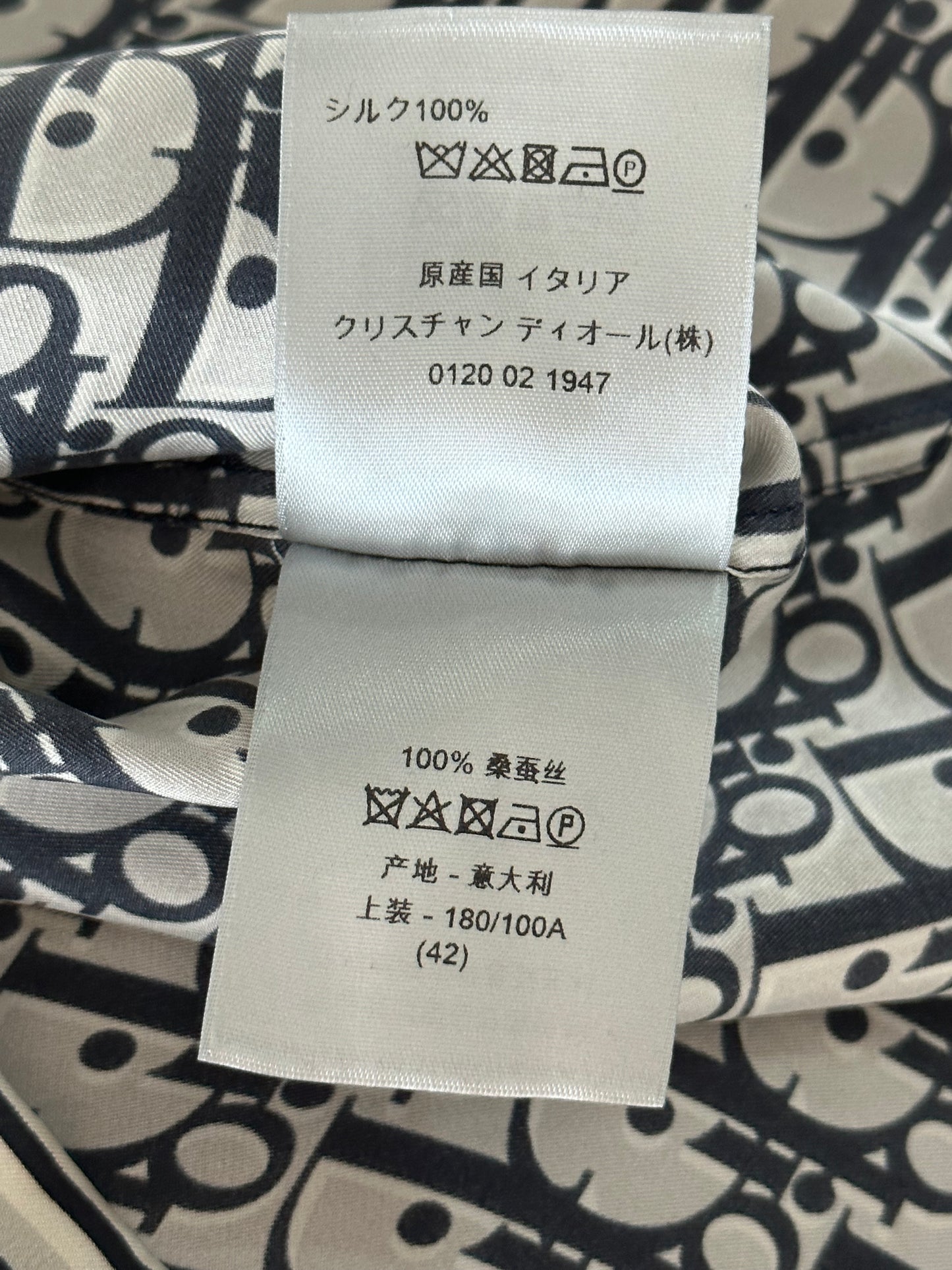 Dior White & Navy Oblique Silk Button Up Shirt