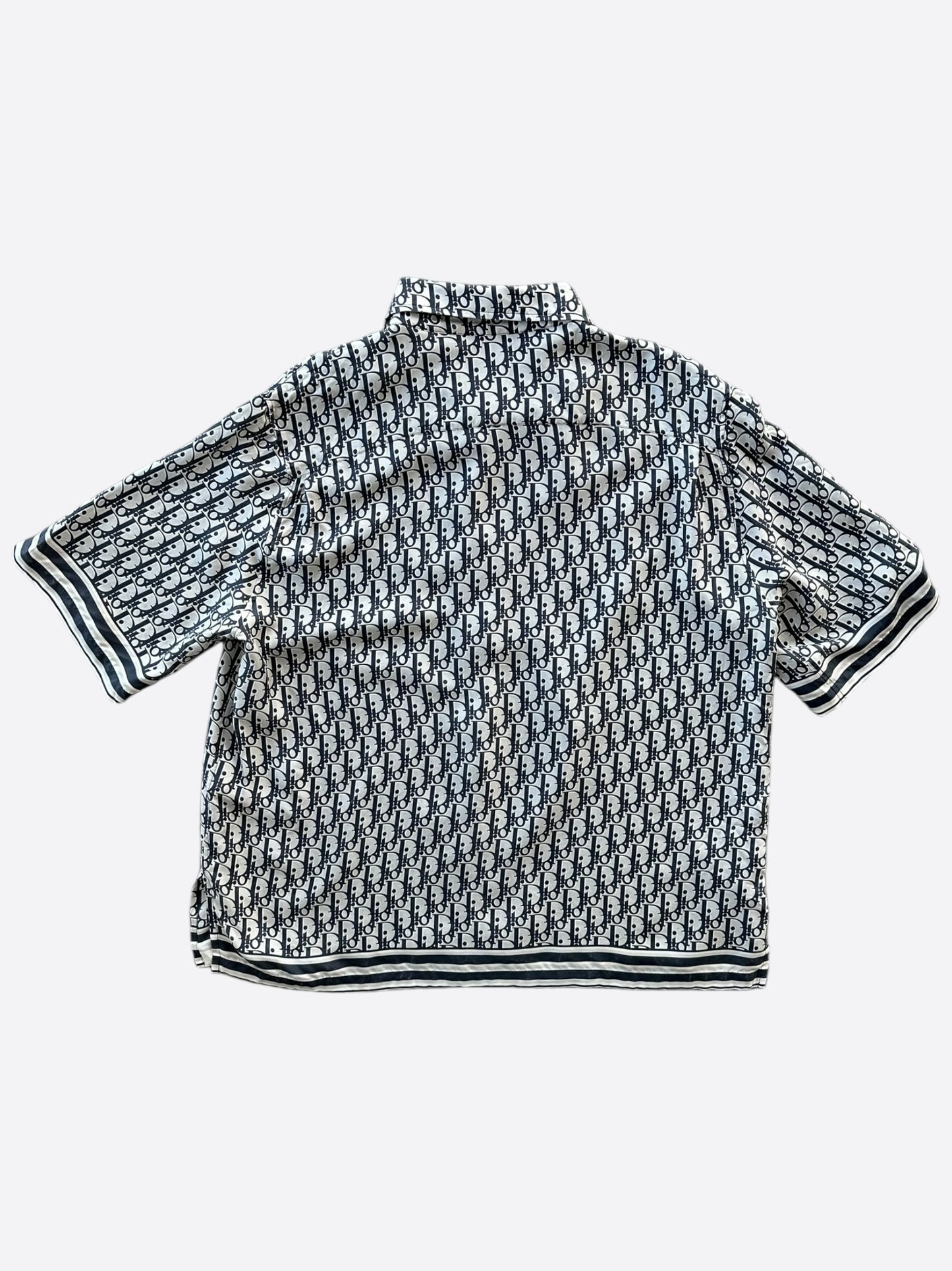 Dior White & Navy Oblique Silk Button Up Shirt