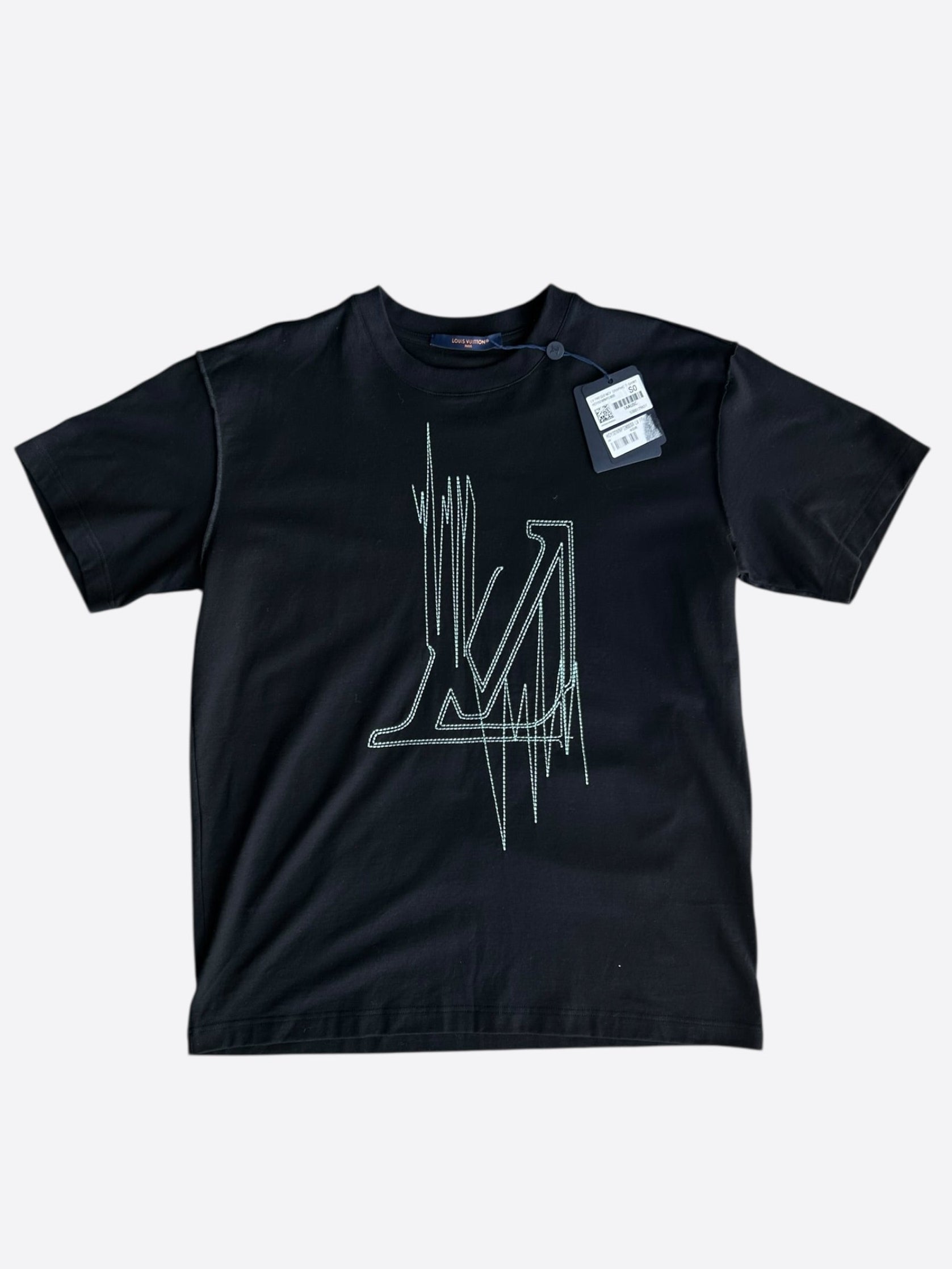 Louis Vuitton Black & White Frequency Logo Embroidered T-Shirt